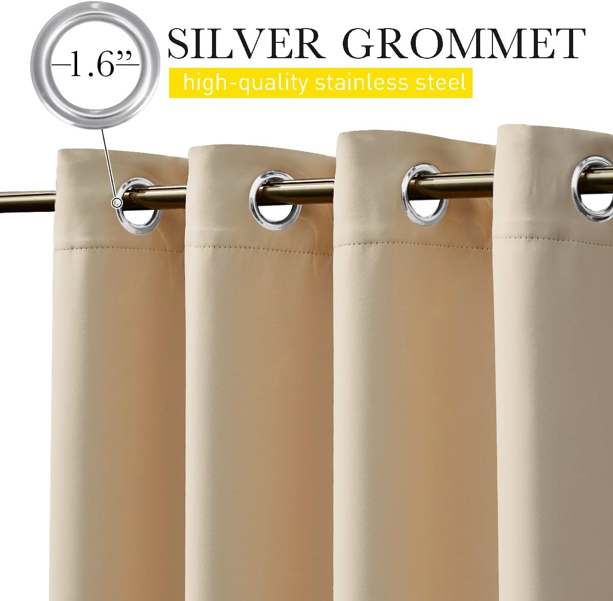 Thumbnail 1 de NICETOWN 2 Panels Weighted Blackout Curtains for Patio – Waterproof Outdoor Curtains, Grommet & Back Tab, Windproof, Thermal Insulated, Biscotti Beige (W84 x L95)
