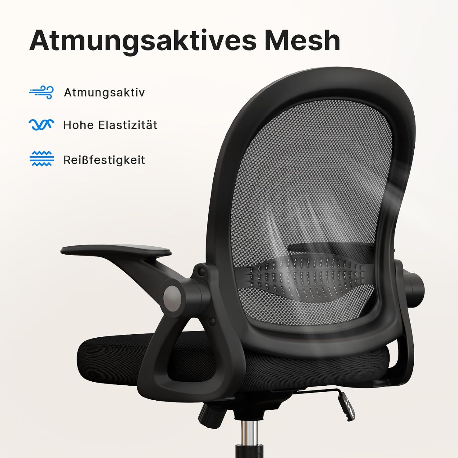 Detalle de naspaluro Bürostuhl – Ergonomischer Schreibtischstuhl mit Mesh-Rückenlehne, hochklappbaren Armlehnen und 360° Drehfunktion