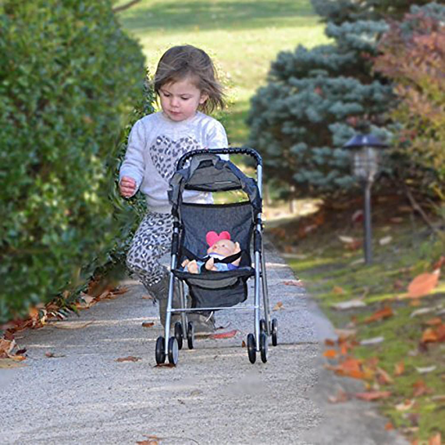 Detalle de My First Doll Stroller Denim for Baby Doll — Hood, Seat Belt & Foldable Design