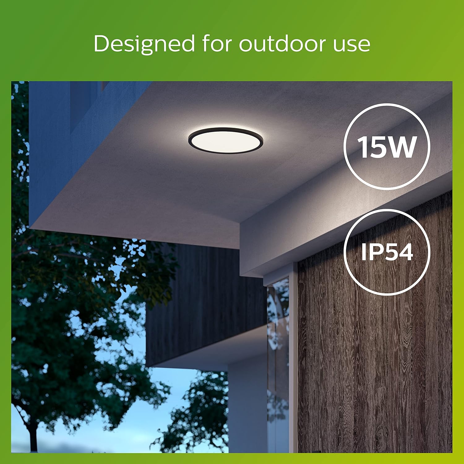 Detalle de Philips SuperSlim: Plafón de techo LED exterior negro 🌟