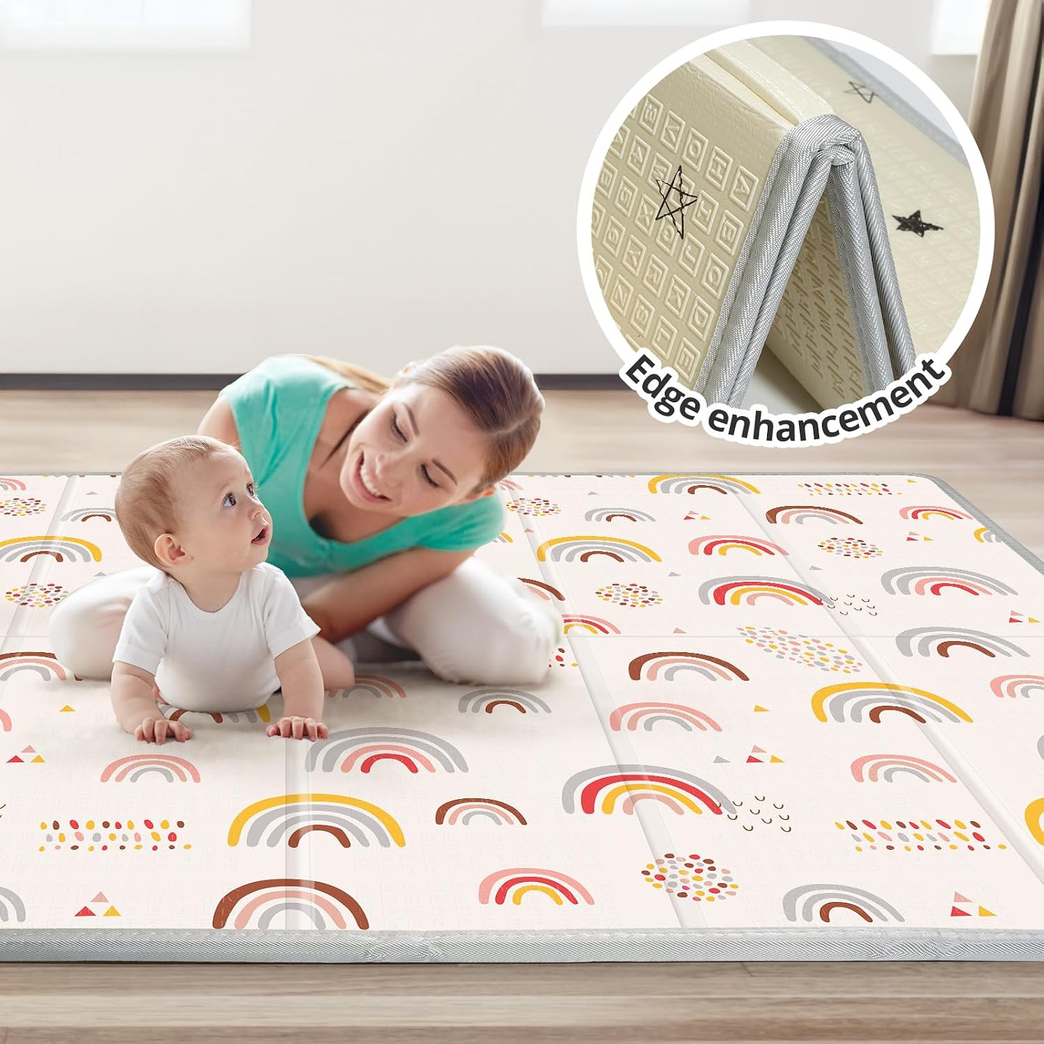 Detalle 2 de PIGLOG PLPM-Rainbow-01 Foldable Baby Play Mat, Reversible Waterproof XPE, 71 x 59 in