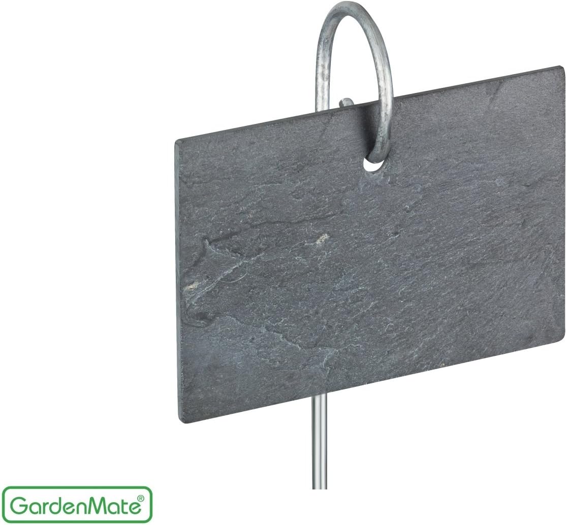 Detalle de GardenMate Set di 10 Etichette per Piante in Ardesia con Sbarre di Metallo – Stile Naturale