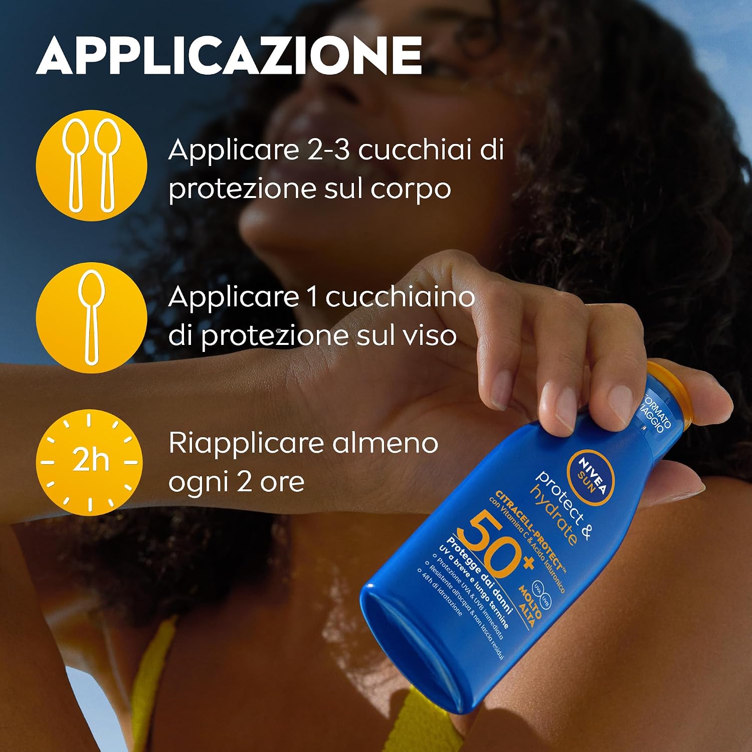 Detalle de NIVEA SUN Protect & Hydrate SPF 50+ - Crema solare 100 ml formato viaggio