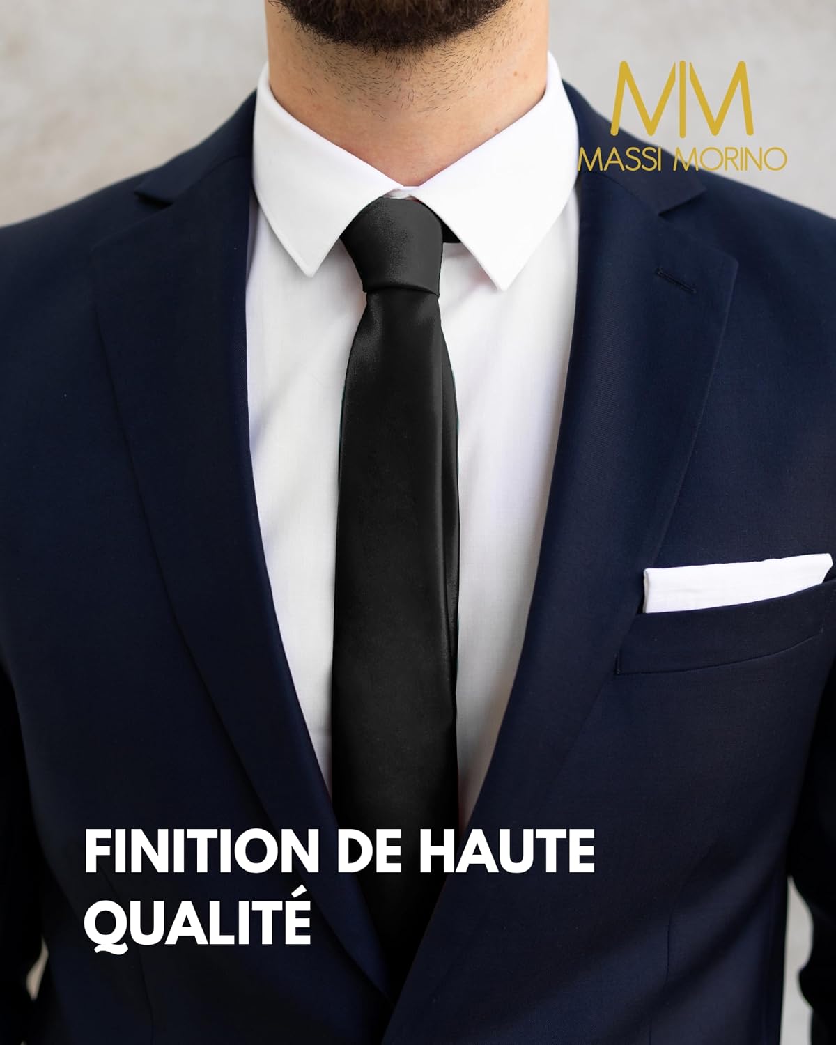 Detalle 2 de Massi Morino Cravate étroite homme 6 cm (Slim Fit) – Schlips unis, différentes couleurs