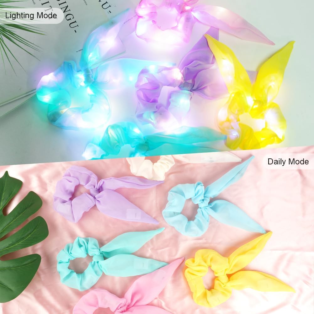 Detalle de URAQT Scrunchies LED da donna con orecchie di coniglio, copricapo luminoso a modalità flash