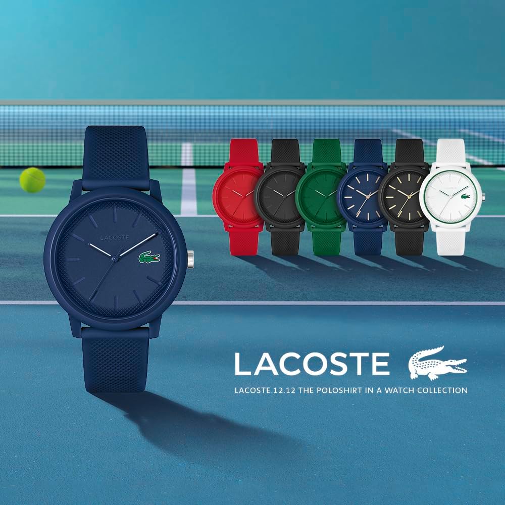 Detalle de Lacoste Orologio analogico multifunzione al quarzo da uomo, cassa 42 mm, cinturino pelle nera