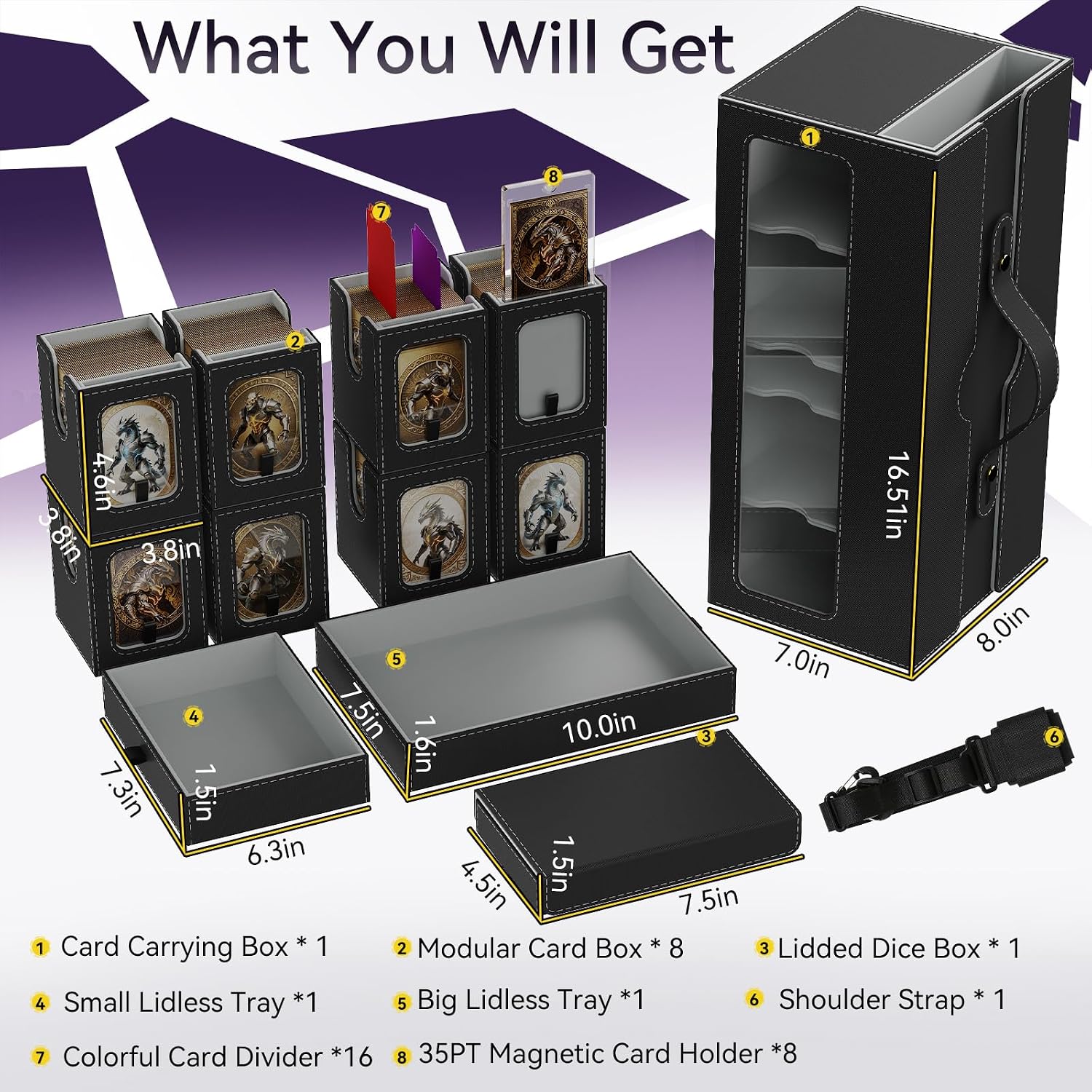 Thumbnail 1 de Cortile MTG Commander Deck Box 8-Deck Modular Card Case with 3 Dice Trays