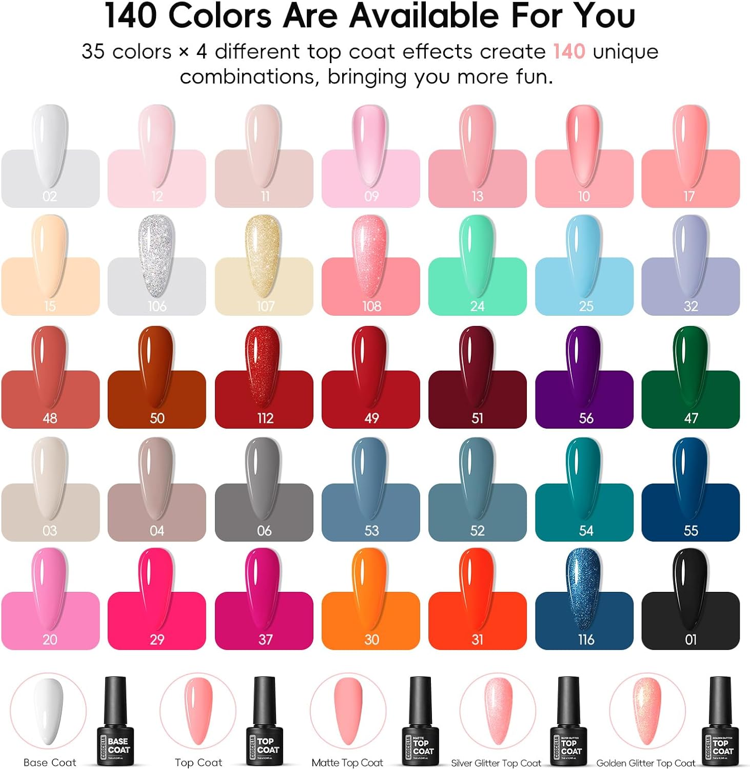 Thumbnail 6 de Kit COSCELIA 40 pièces de vernis semi-permanent : 35 couleurs + base coat et 4 top coats (mat, brillant, pailleté)