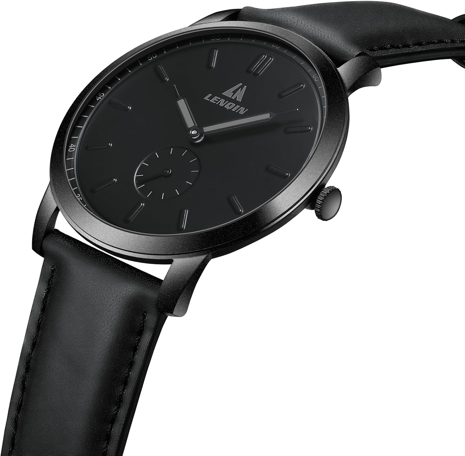 Detalle de LN LENQIN Herren-Armbanduhr mit Lederband, analoges Quarzwerk und 3 ATM Wasserschutz