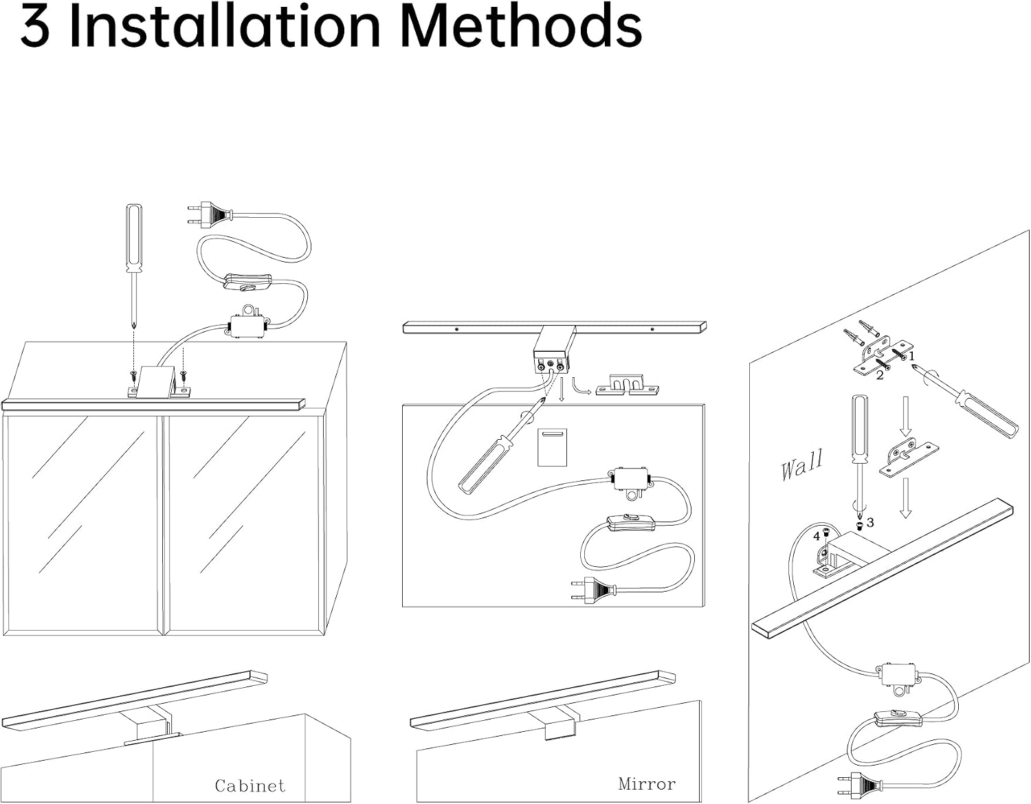Thumbnail 3 de Azhien LED Badezimmer Spiegelleuchte 40 cm 10W Neutralweiß 4000K – 820 lm, Stecker, 3-in-1 Montage