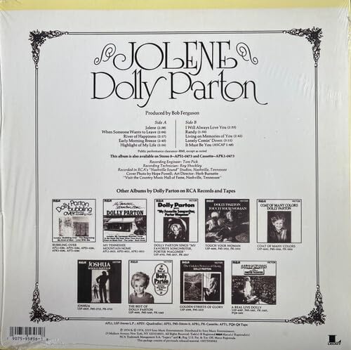 Detalle de Sony Music 19075958961 Jolene Double LP by Dolly Parton, Country Vinyl