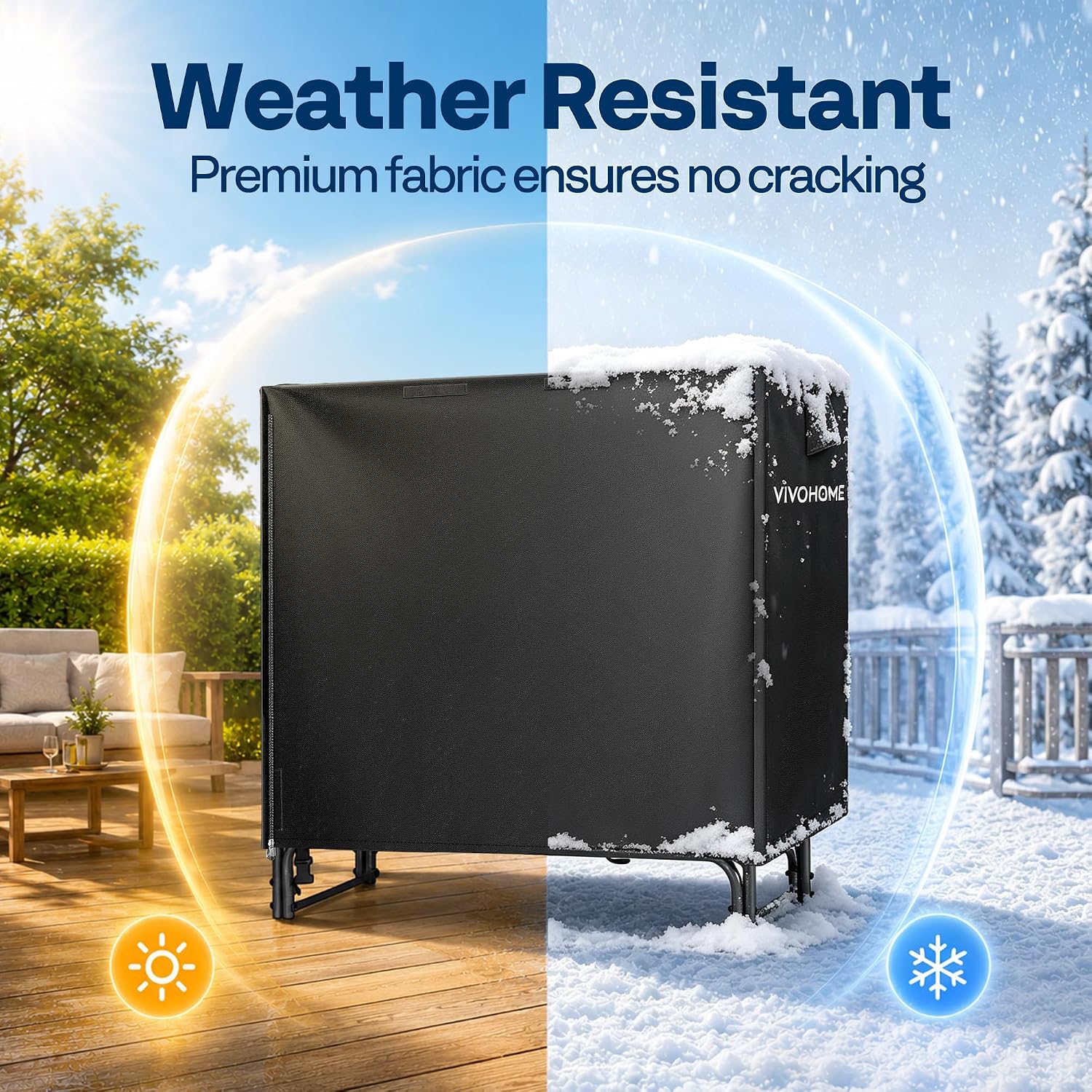 Detalle de VIVOHOME VH284 4-Foot Outdoor Firewood Rack Cover, 600D Oxford, Black