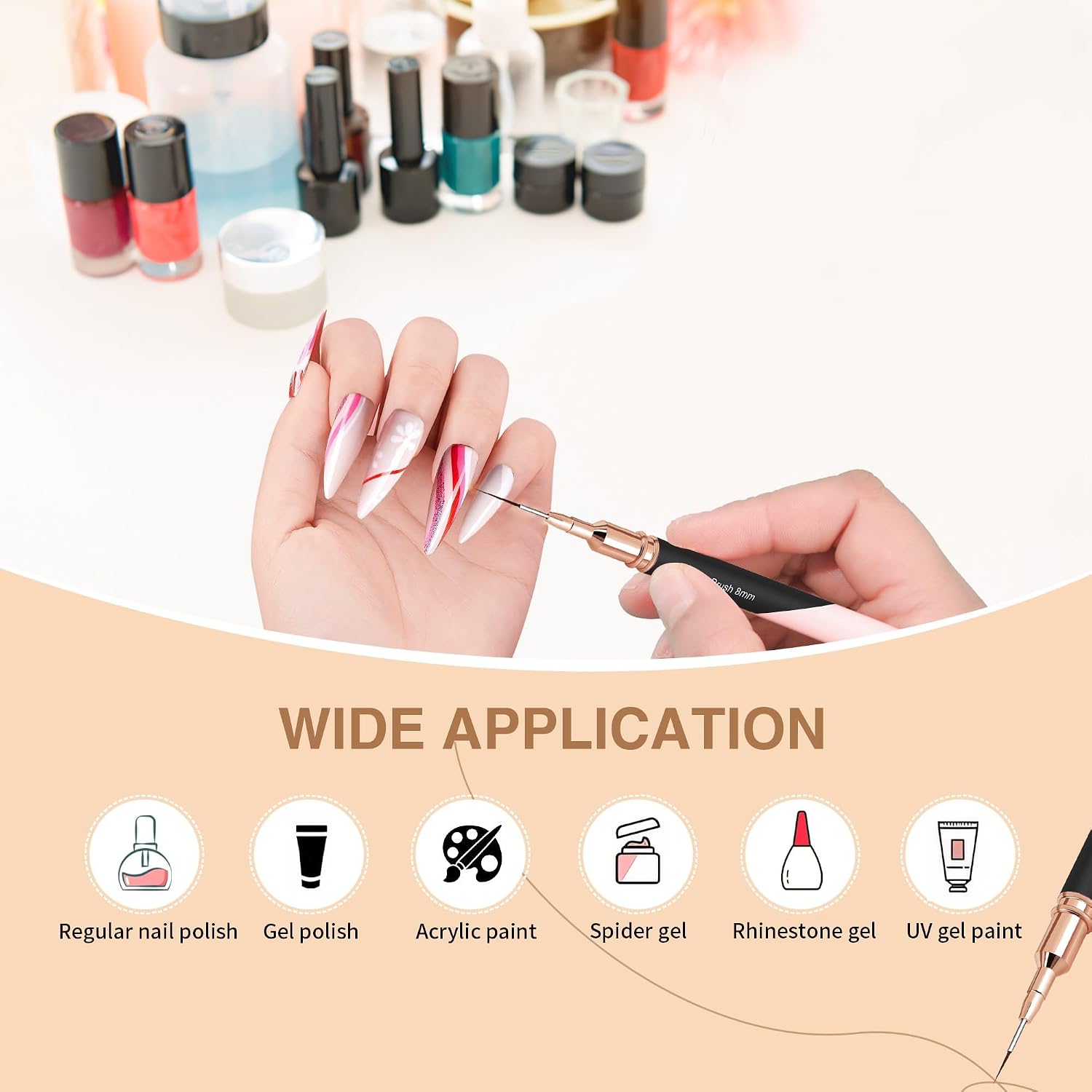 Thumbnail 4 de ZEOHBETY ZNB001 nailartpenselset met 5 linerpenselen in 4–25 mm, zilver