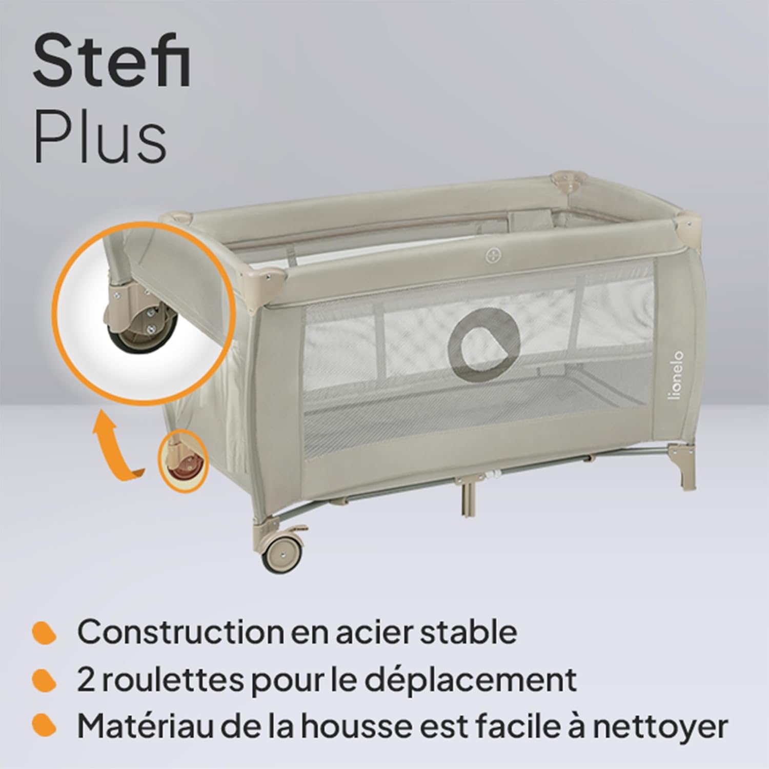 Detalle 2 de LIONELO Stefi – lit bébé jusquà 15 kg avec entrée latérale et LockGuard, pliage rapide, sac de transport (GREY/Beige)