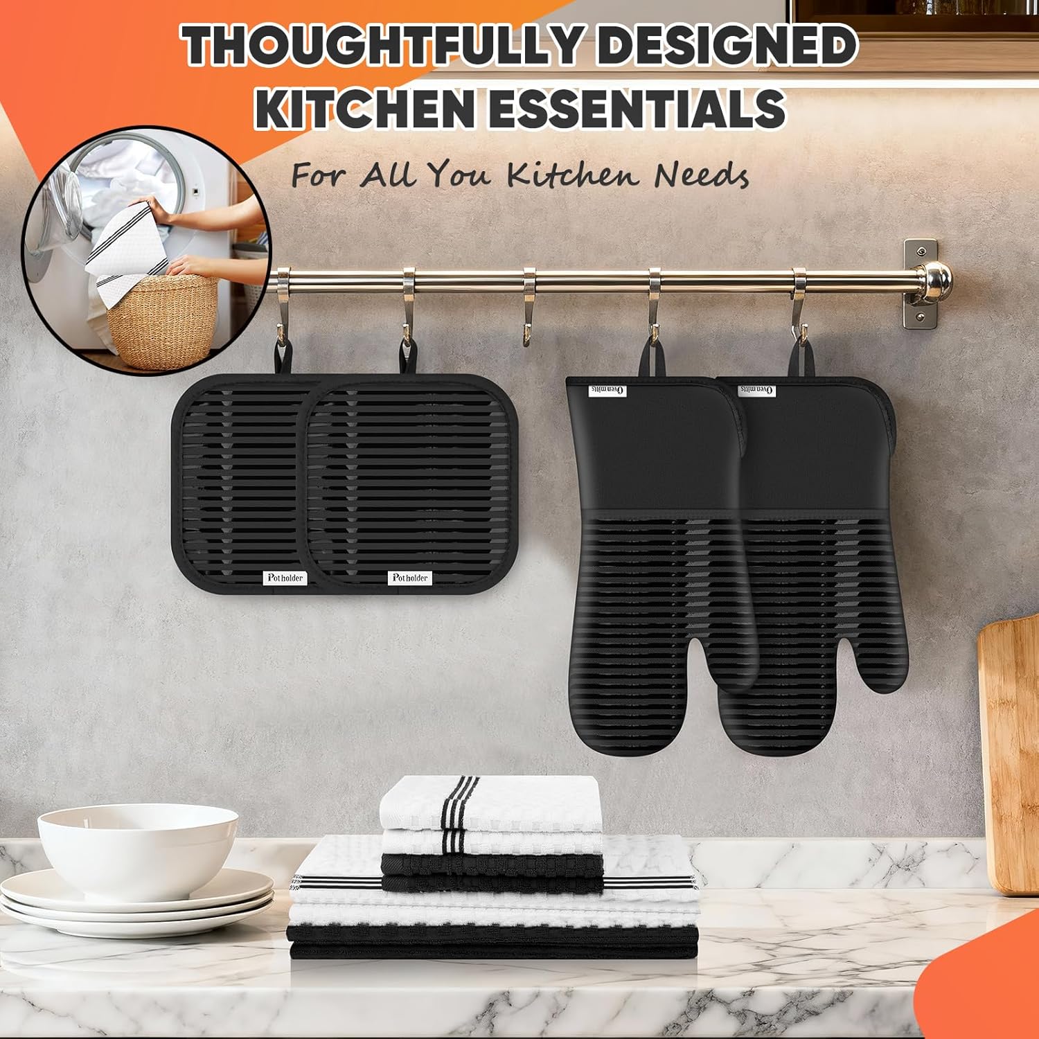 Thumbnail 3 de Oven Mitts Kitchen Towels and Dishcloths with Pot Holders Set