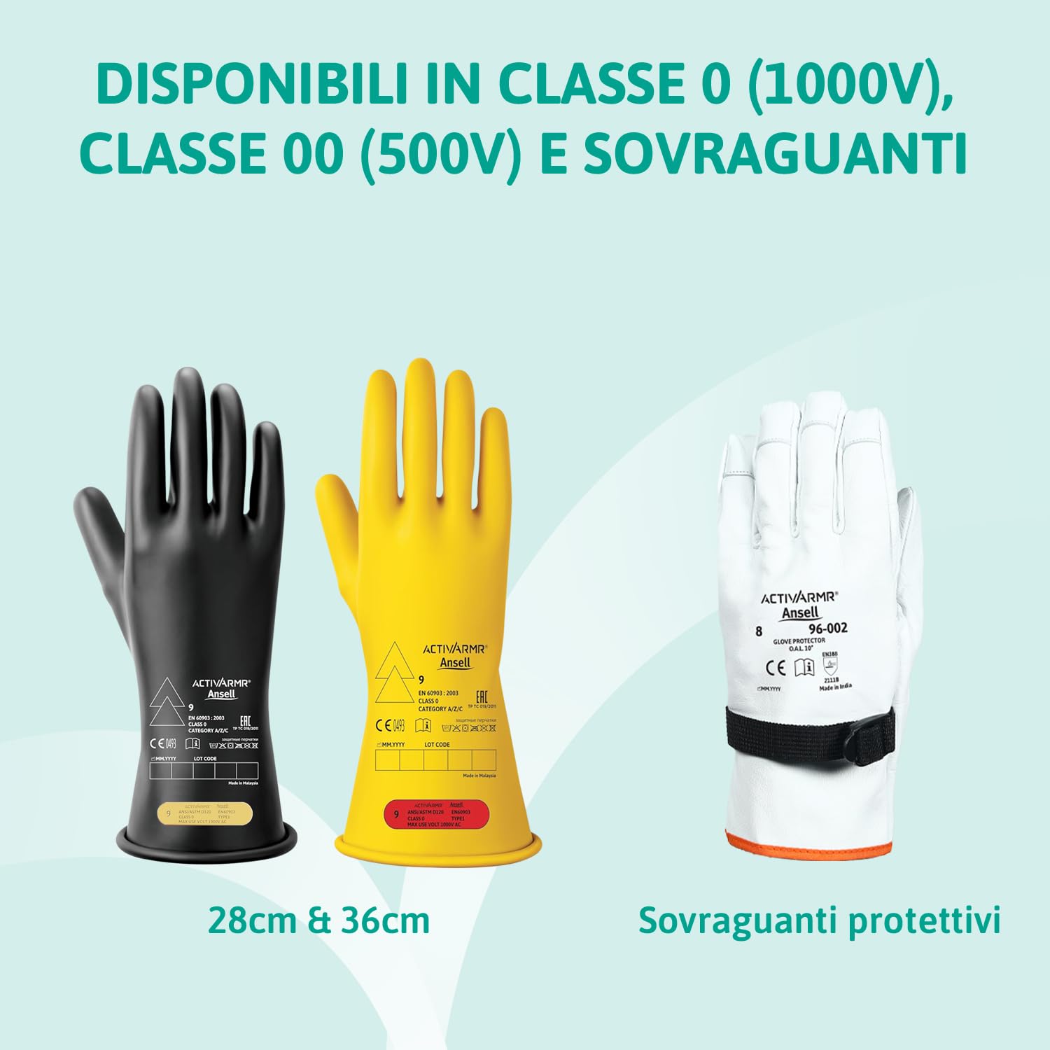 Thumbnail 6 de Ansell ActivArmr Guanti Dielettrici per Elettricisti, Classe 00 (Fino 500V) – 28 cm, Taglia M, Nero