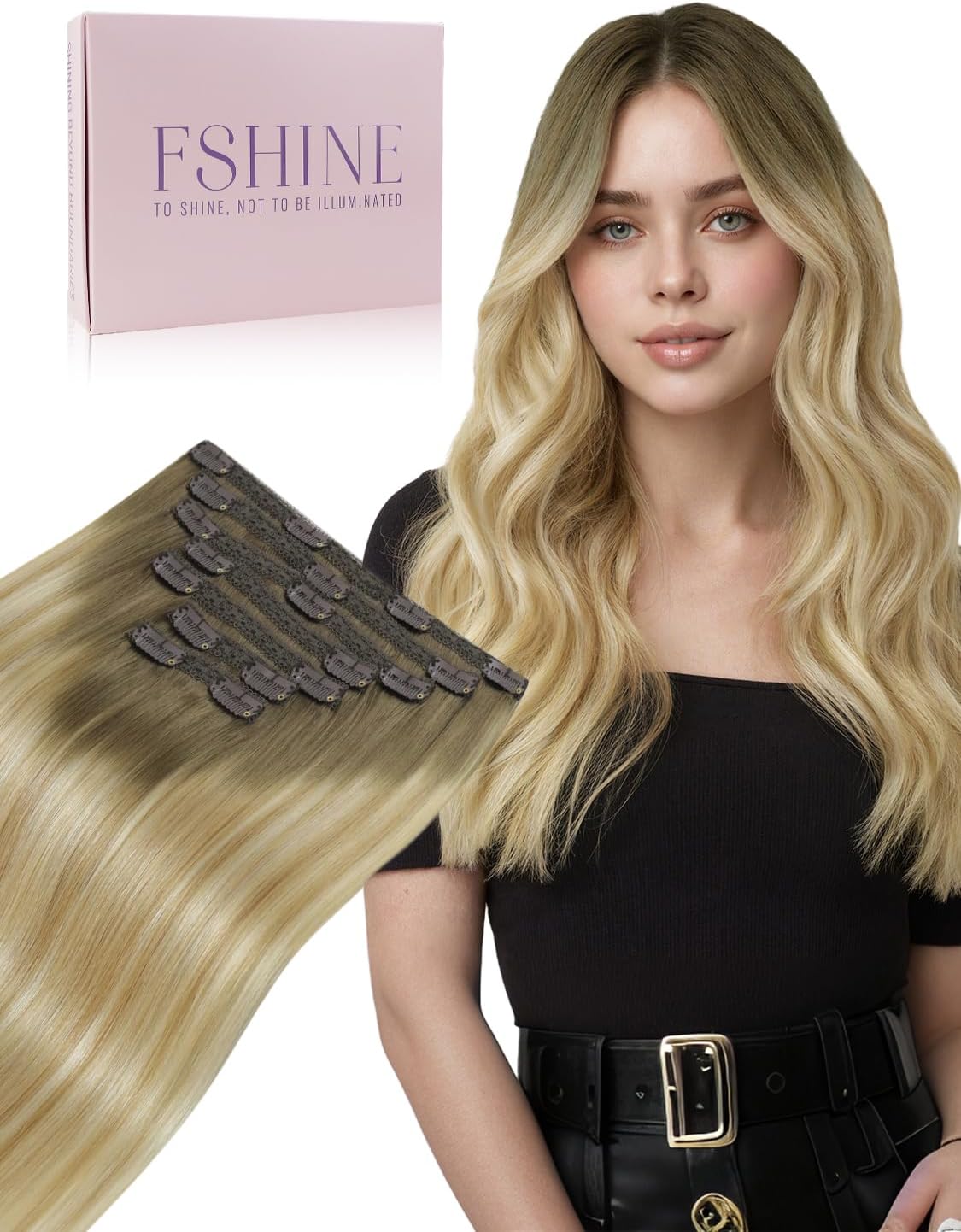 Thumbnail 6 de Fshine Extension Clip Capelli Veri 35.5 cm | 7 pezzi, 120 g, Bionda Bianca – Estensione Naturale con Clip