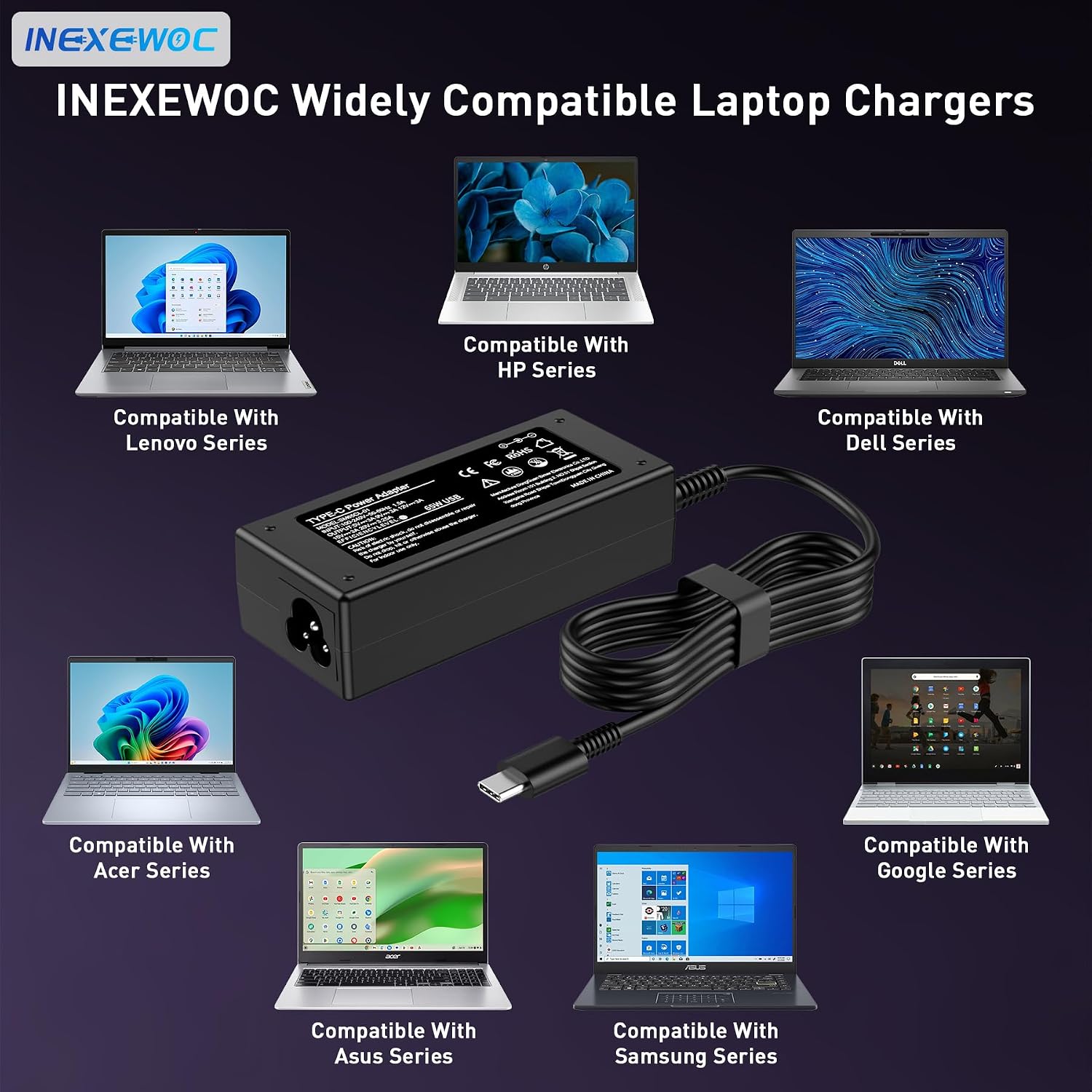 Detalle de INEXEWOC USB-C Laptop Charger 65W