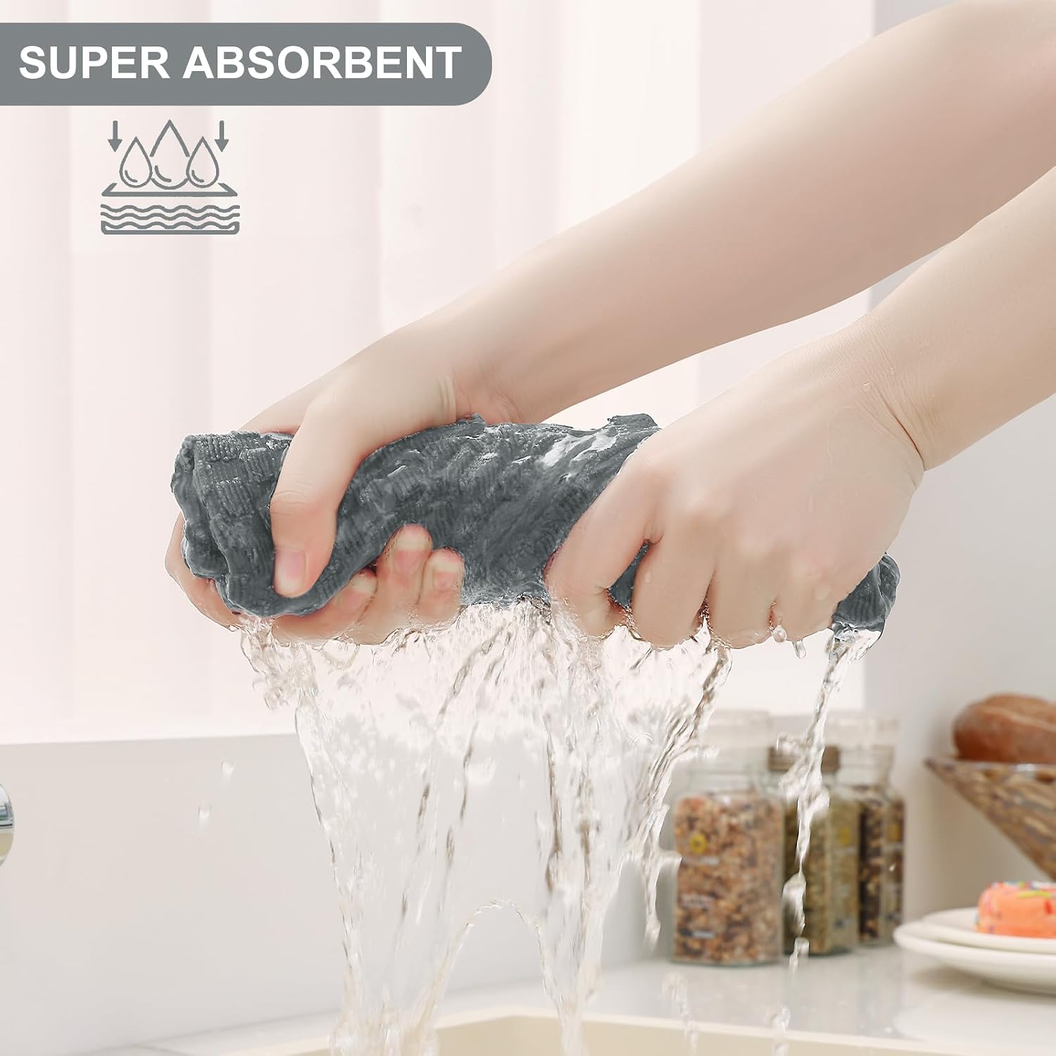 Detalle de Homaxy 100% Cotton Terry Kitchen Towels (15" x 25", 6 Pack) Dark Grey