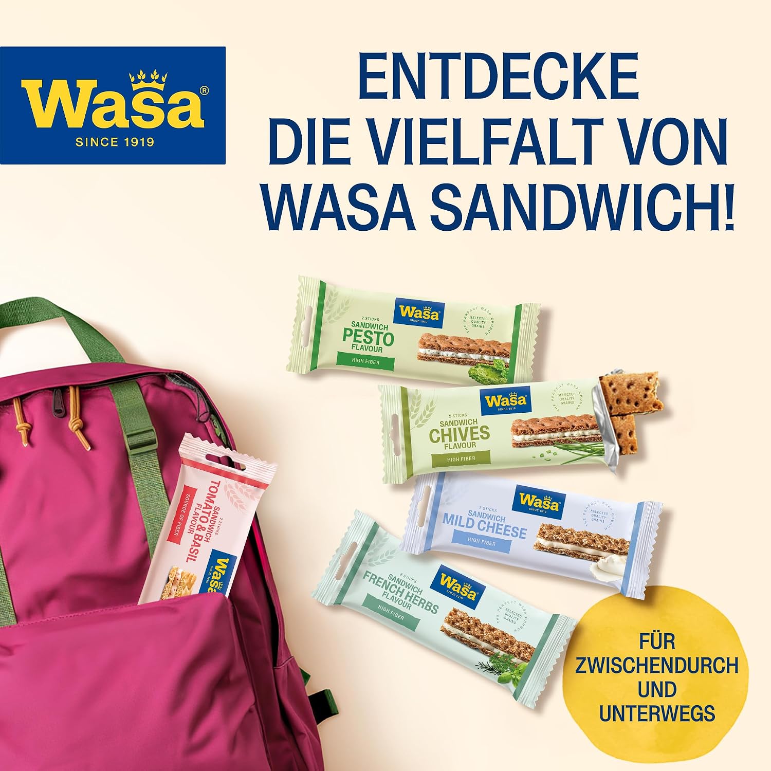 Thumbnail 4 de Wasa Knäckebrot Sandwich Tomato & Basil 40 g – Knäckebrot-Snack mit Tomate, Käse und Basilikum