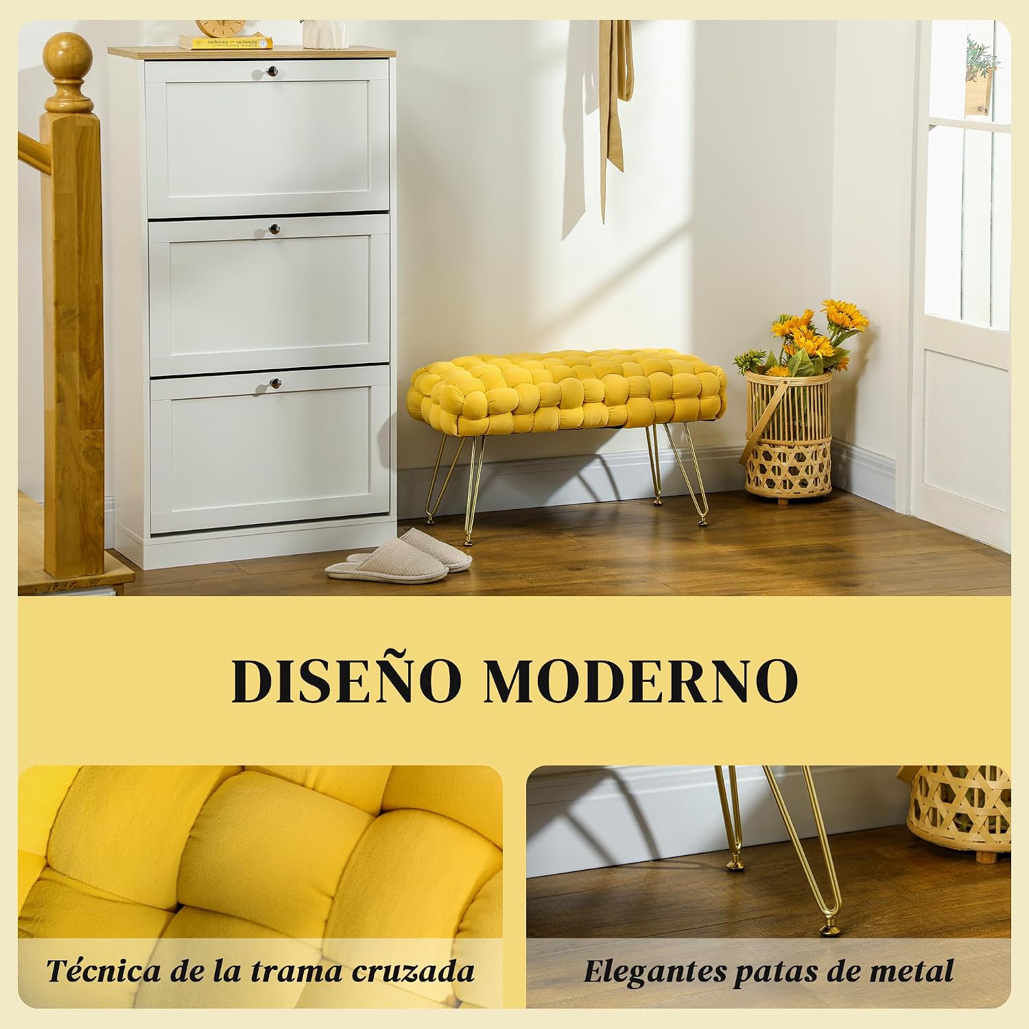 Detalle 2 de HOMCOM Banco pie de cama 76x38x41,5 cm