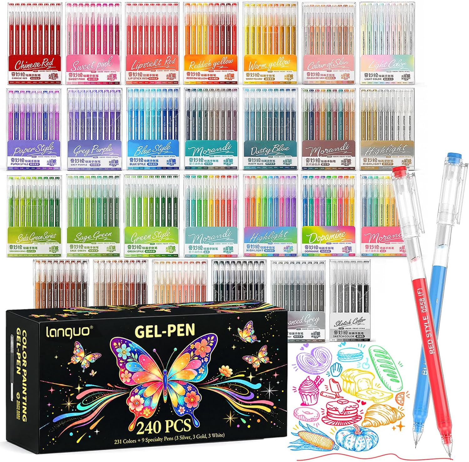 Detalle de Caloryx ASI-GEL-240pcs gelpennen, 240 stuks met 231 kleuren en fijne punt