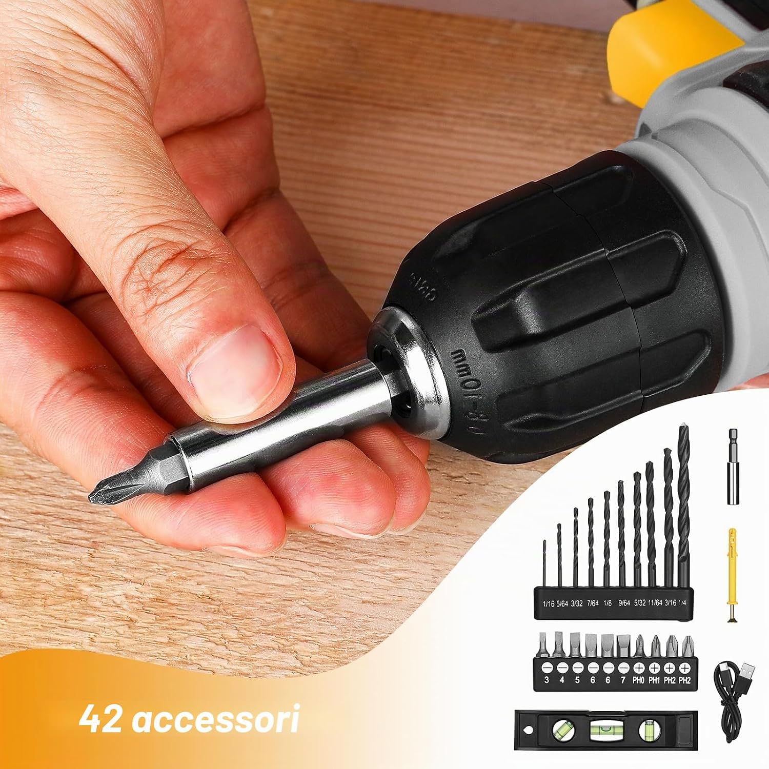 Thumbnail 6 de DEKOPRO trapano avvitatore senza fili 8 V con mandrino da 10 mm, LED e 42 accessori