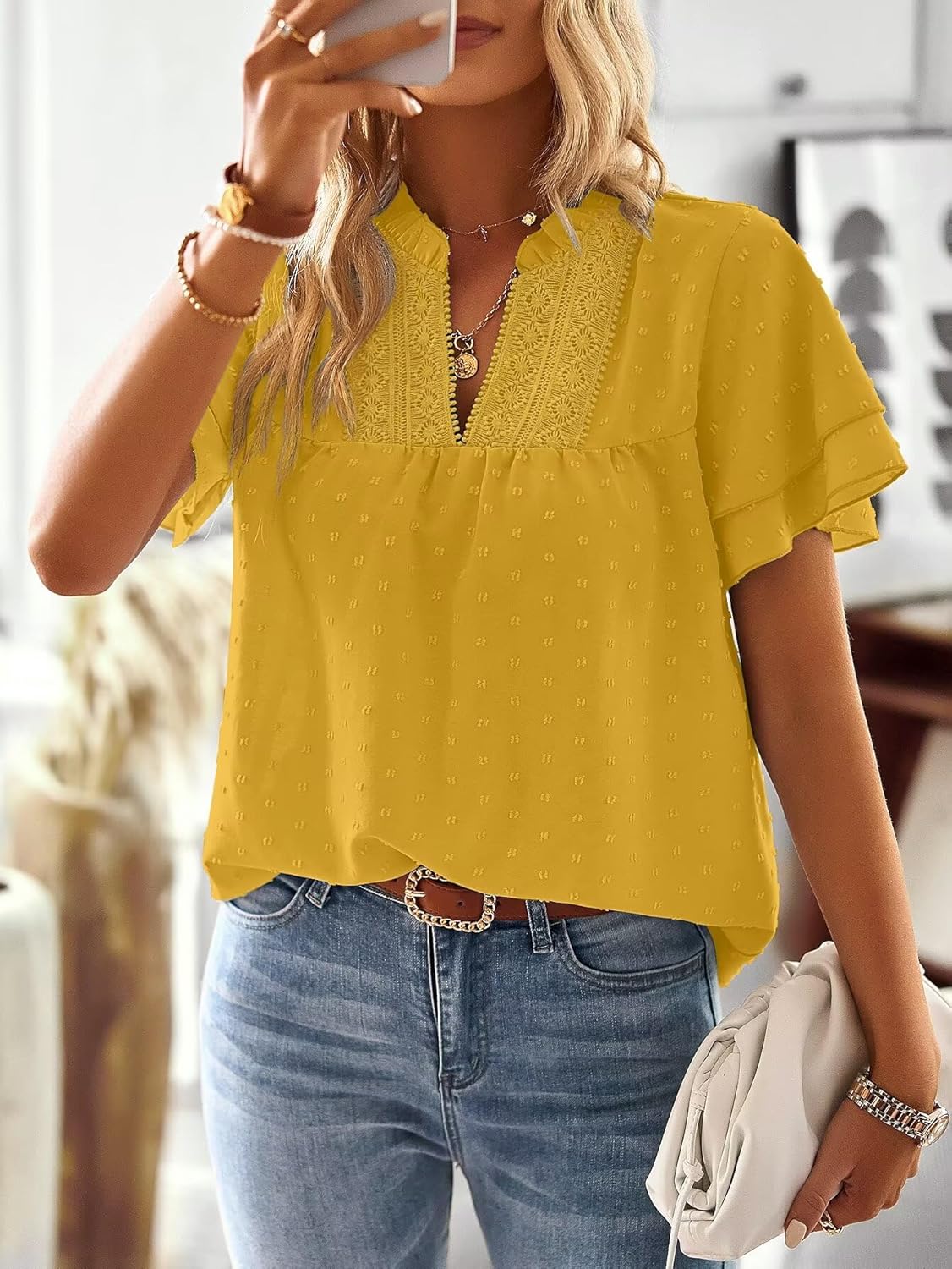 Thumbnail 5 de Falechay Butterfly Sleeve V Neck Blouse for Women