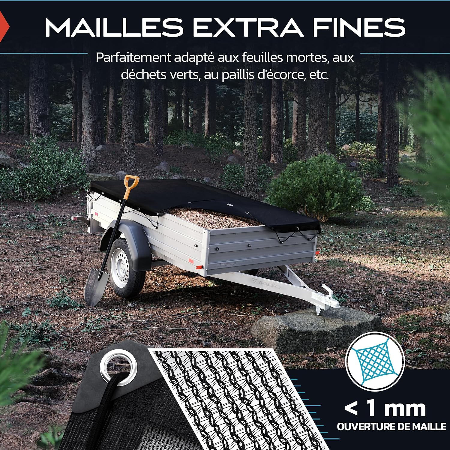 Detalle de TRIBURG filet pour remorques à mailles fines 2 x 3,5 pour sécuriser le chargement