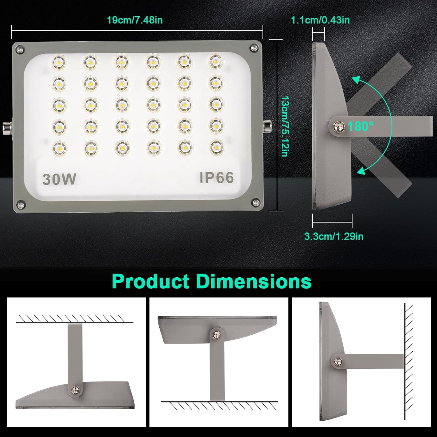 Detalle de JBdusn XZ-LED led-buitenspot 30 W, 3.000 lumen en IP66