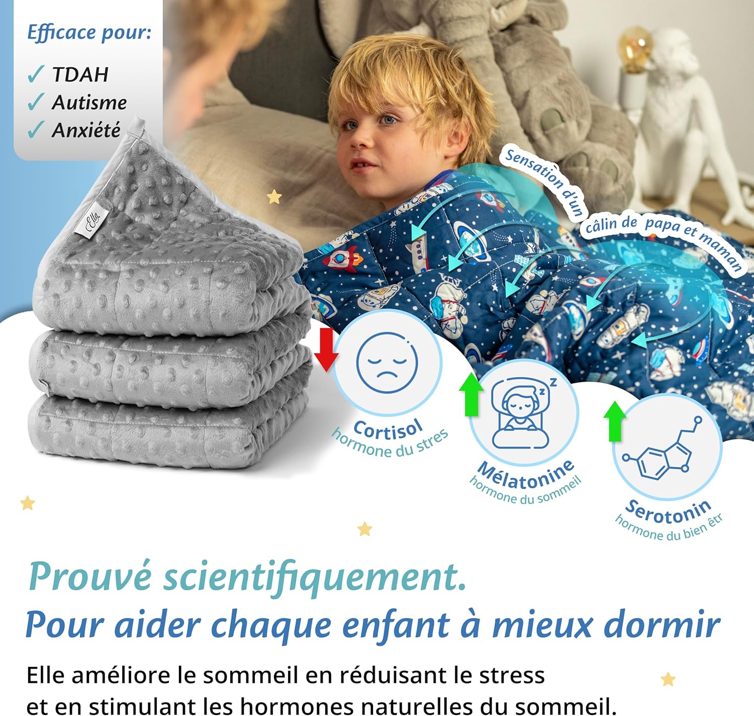 Thumbnail 4 de Ella Couverture lestée enfant 2,4 kg 90 x 120 cm – relaxante & calmante avec perles de verre hypoallergéniques