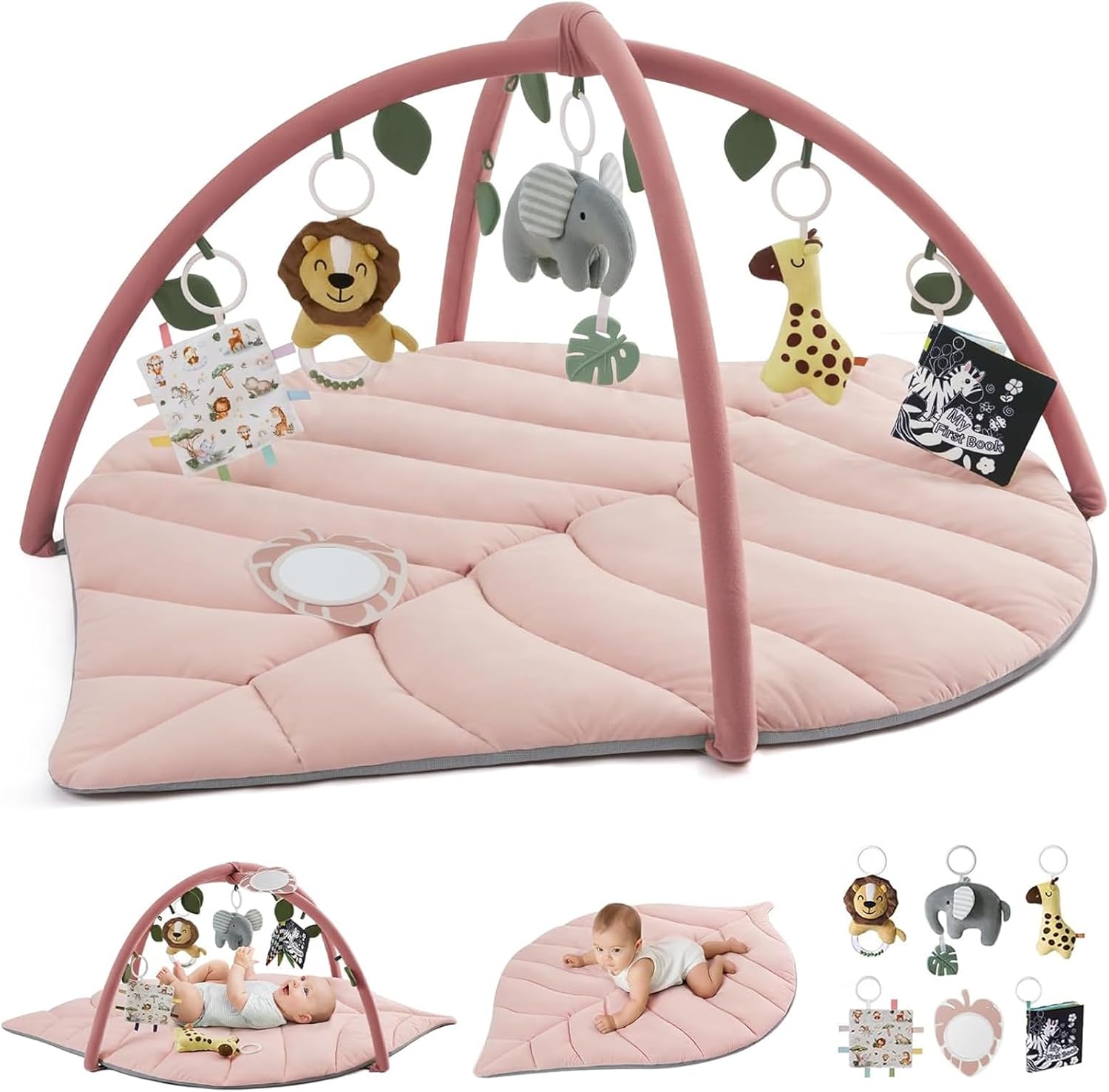 Thumbnail 6 de Blissful Diary tapis d’éveil bébé avec arche amovible (forme feuille) et 6 jouets suspendus – Beige avoine