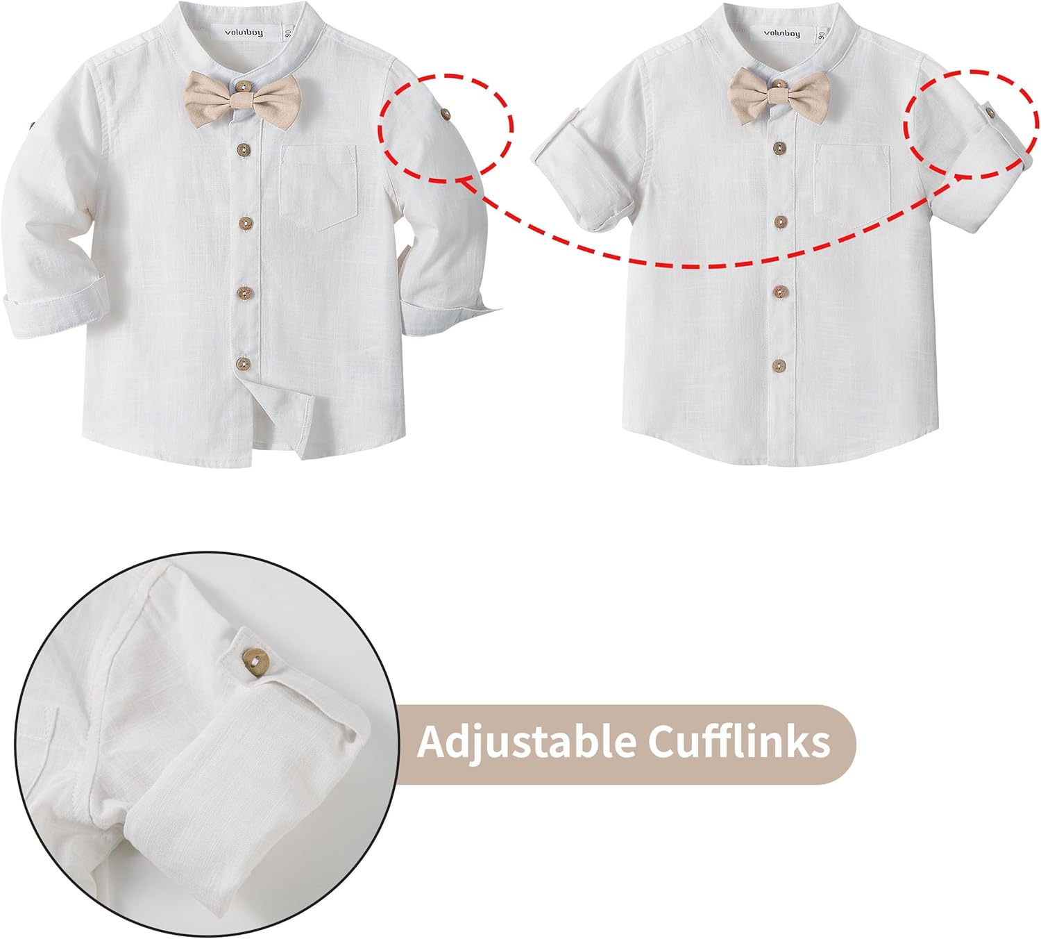 Thumbnail 1 de Ensemble costume bébé garçon Volunboy (4 pièces) coton lin pour cérémonie, chemise + nœud papillon + bretelles + pantalon