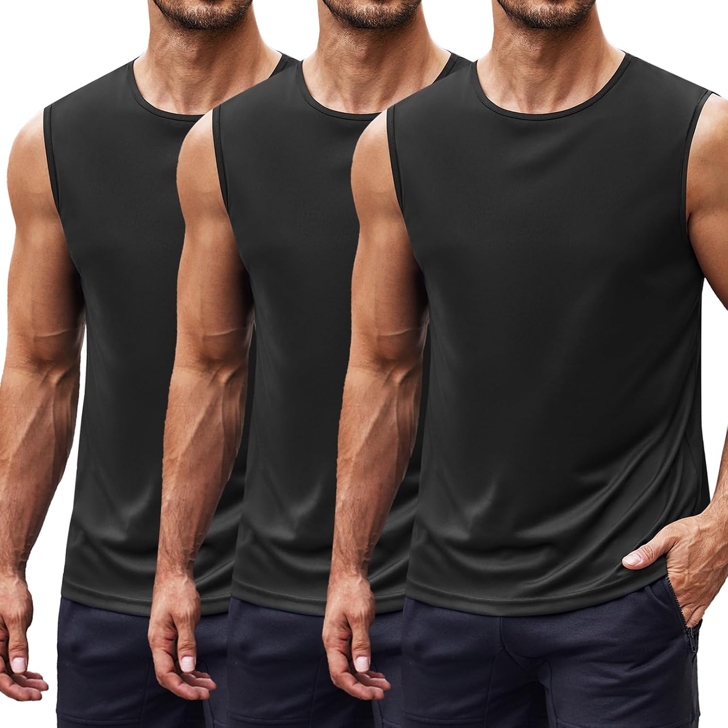 Detalle de COOFANDY Men's Tank Top 2-Pack / 3-Pack: Quick-Dry, UPF 50+ Sleeveless Training Vest