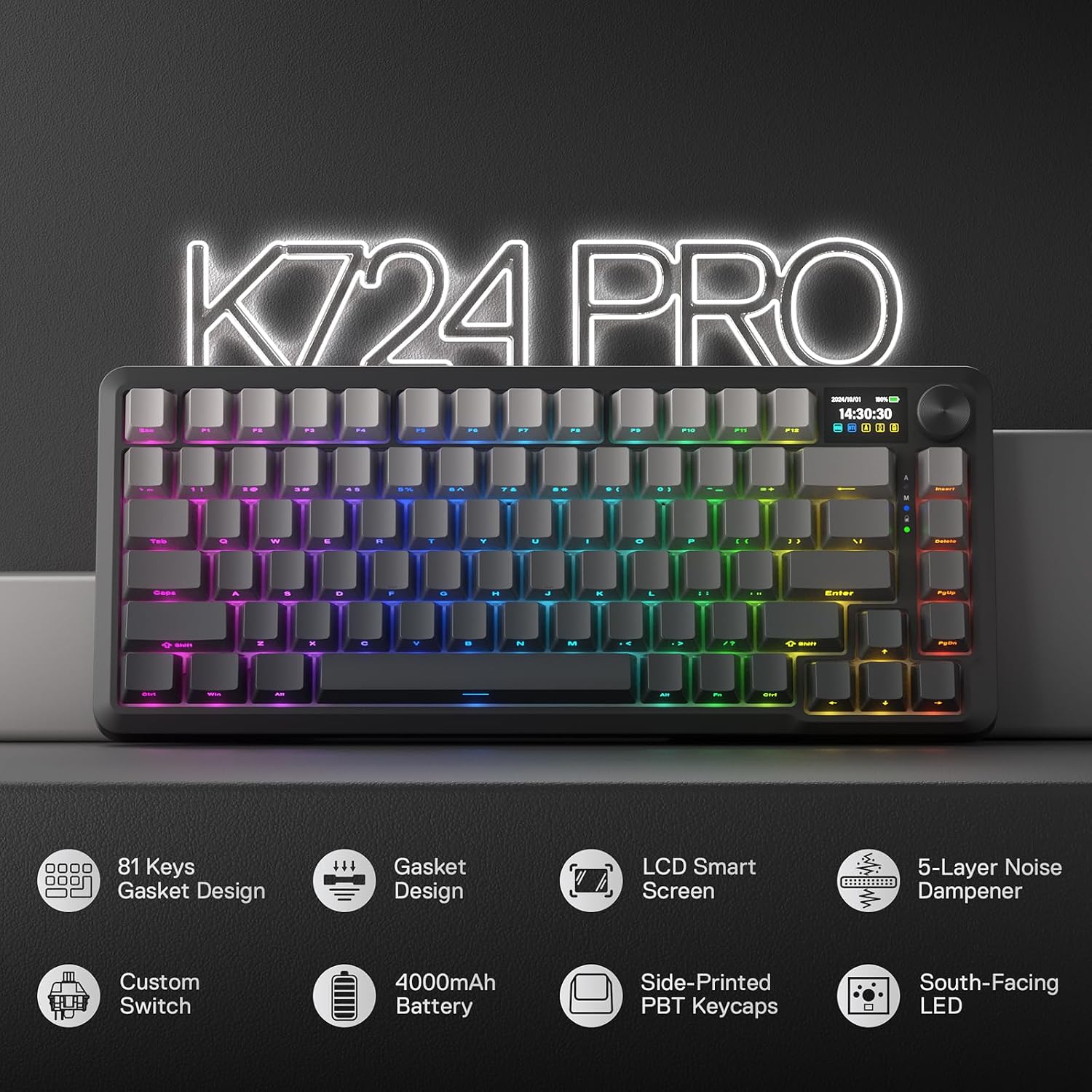 Detalle 2 de Redragon K724 PRO Behemoth 81-Key Wireless Gaming Keyboard with TFT Display