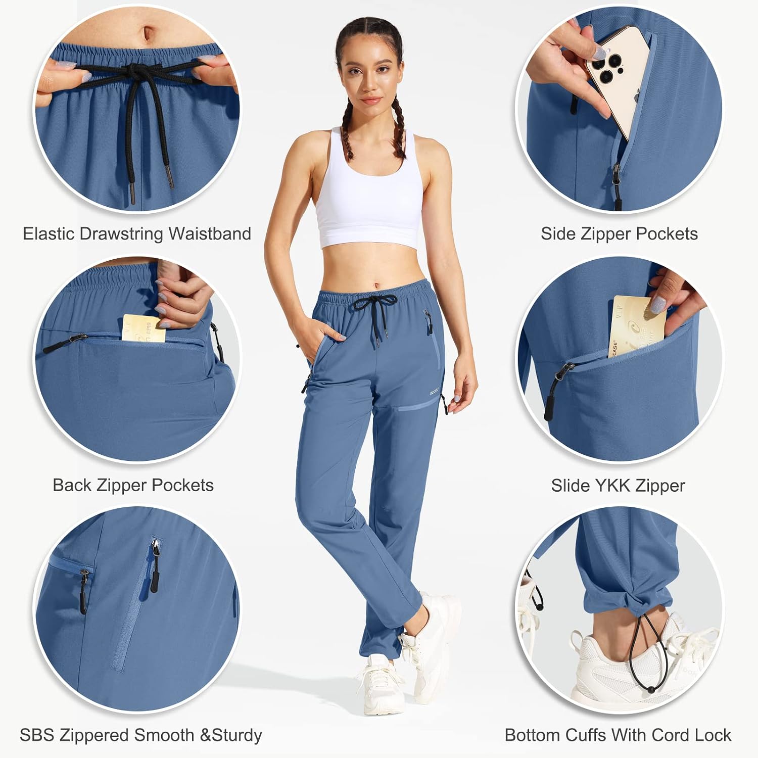 Detalle de MOCOLY Pantalon Randonnée Femme Léger à Séchage Rapide et Imperméable – Poches zippées et UPF 50