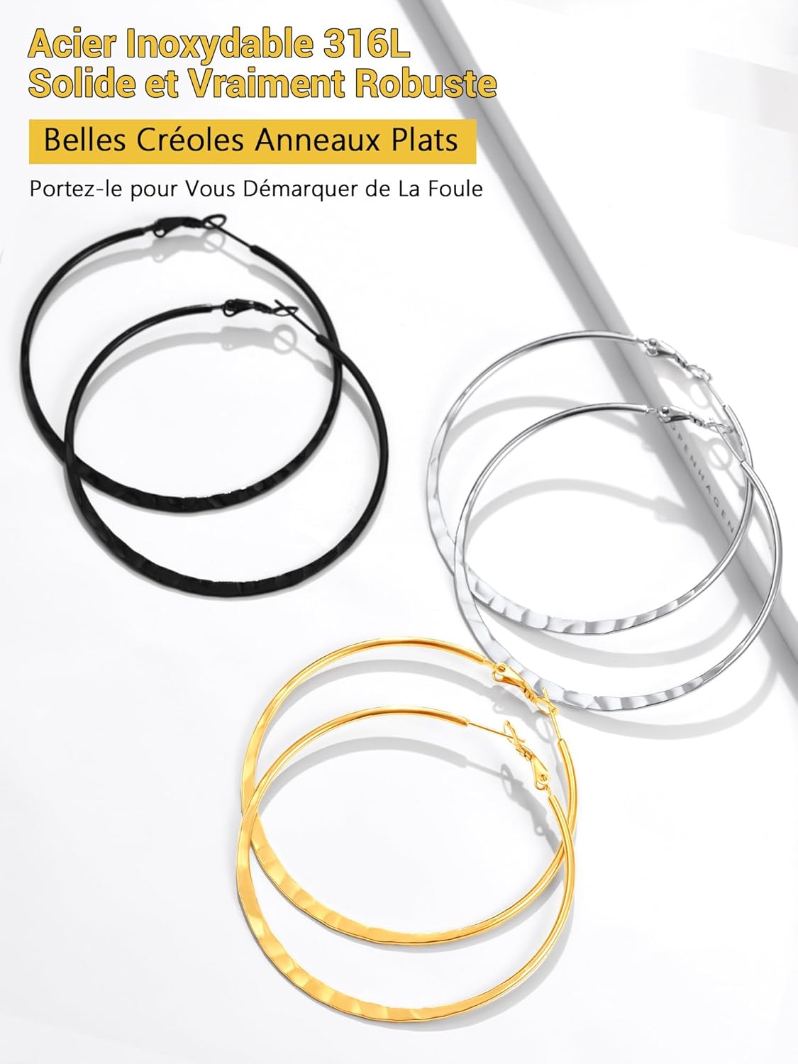 Thumbnail 5 de PROSTEEL Boucles d’oreilles créoles femme en acier inoxydable, plaqué or ou noir (30/40/60/80 mm)