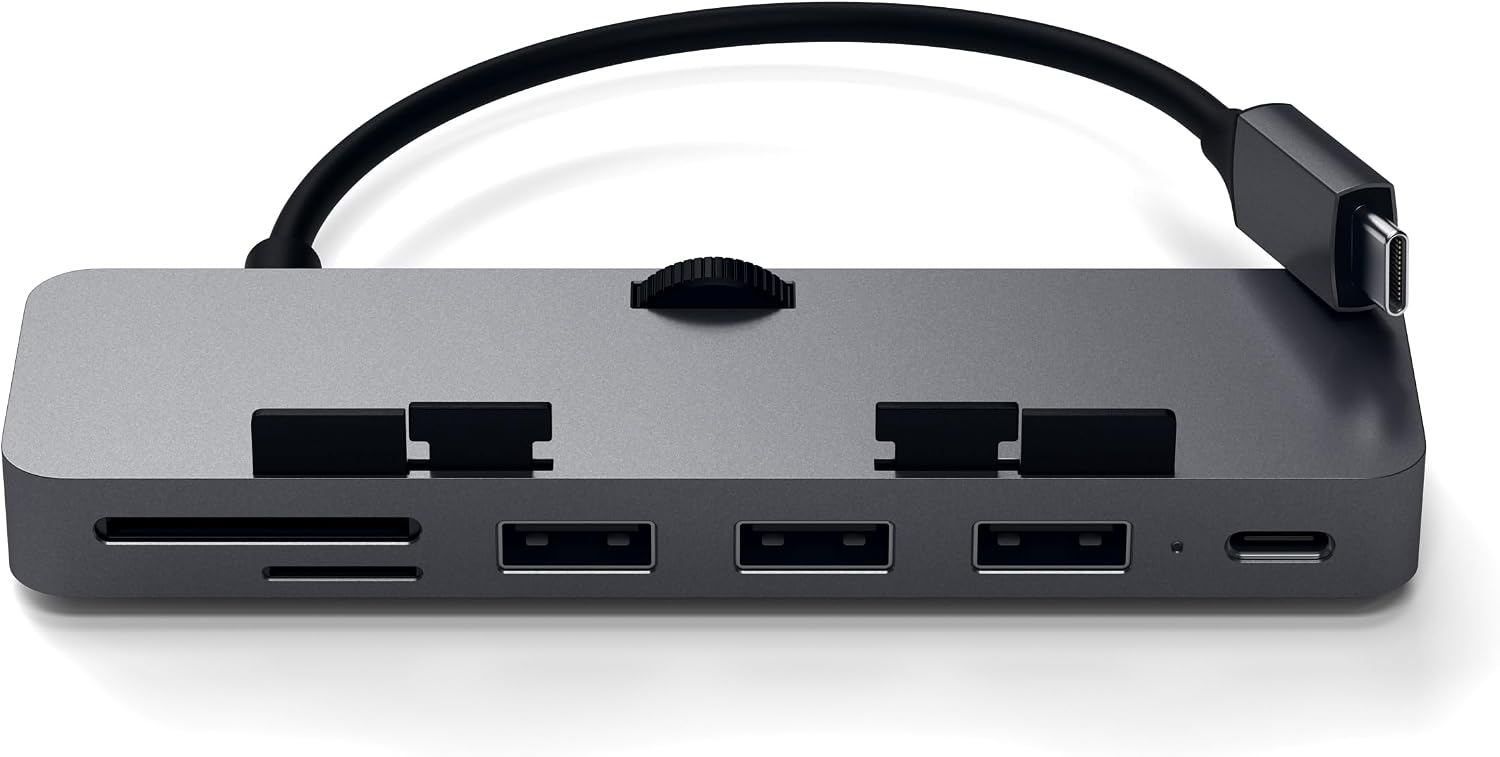 Detalle de SATECHI Hub USB-C con morsetto per iMac e lettore Micro/SD: espansione dati per iMac 2019/2017 e iMac Pro (grigio siderale)