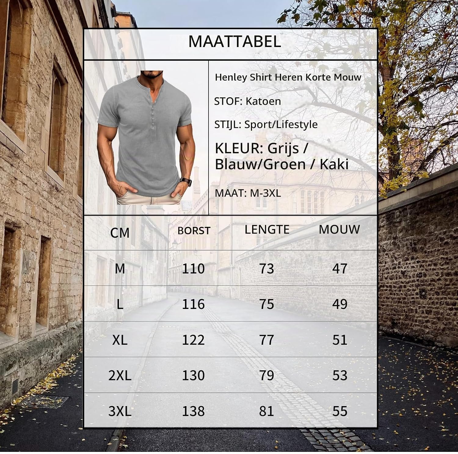 Detalle 1 de LAOARA Henley T-shirt voor heren met V-hals, knoopsluiting en katoen