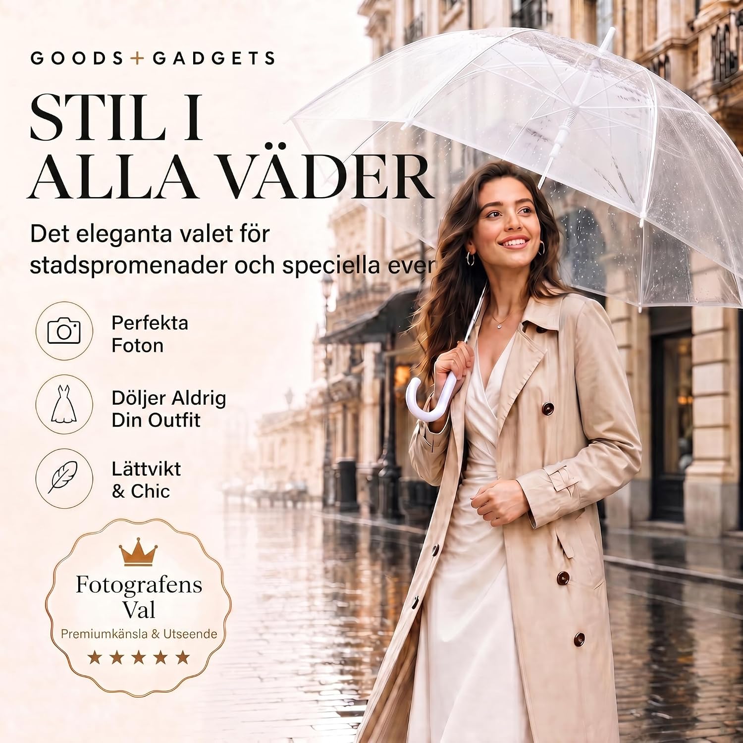 Thumbnail 1 de GOODS+GADGETS® genomskinligt automatiskt käppparaply med vindtålig skärm