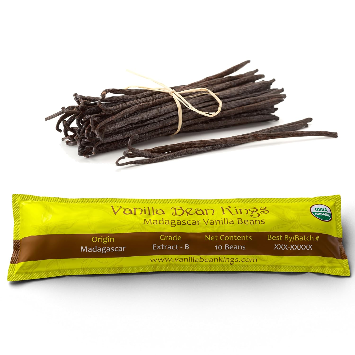Detalle de Vanilla Bean Kings 10 Organic Madagascar Vanilla Beans, Grade B Whole Pods