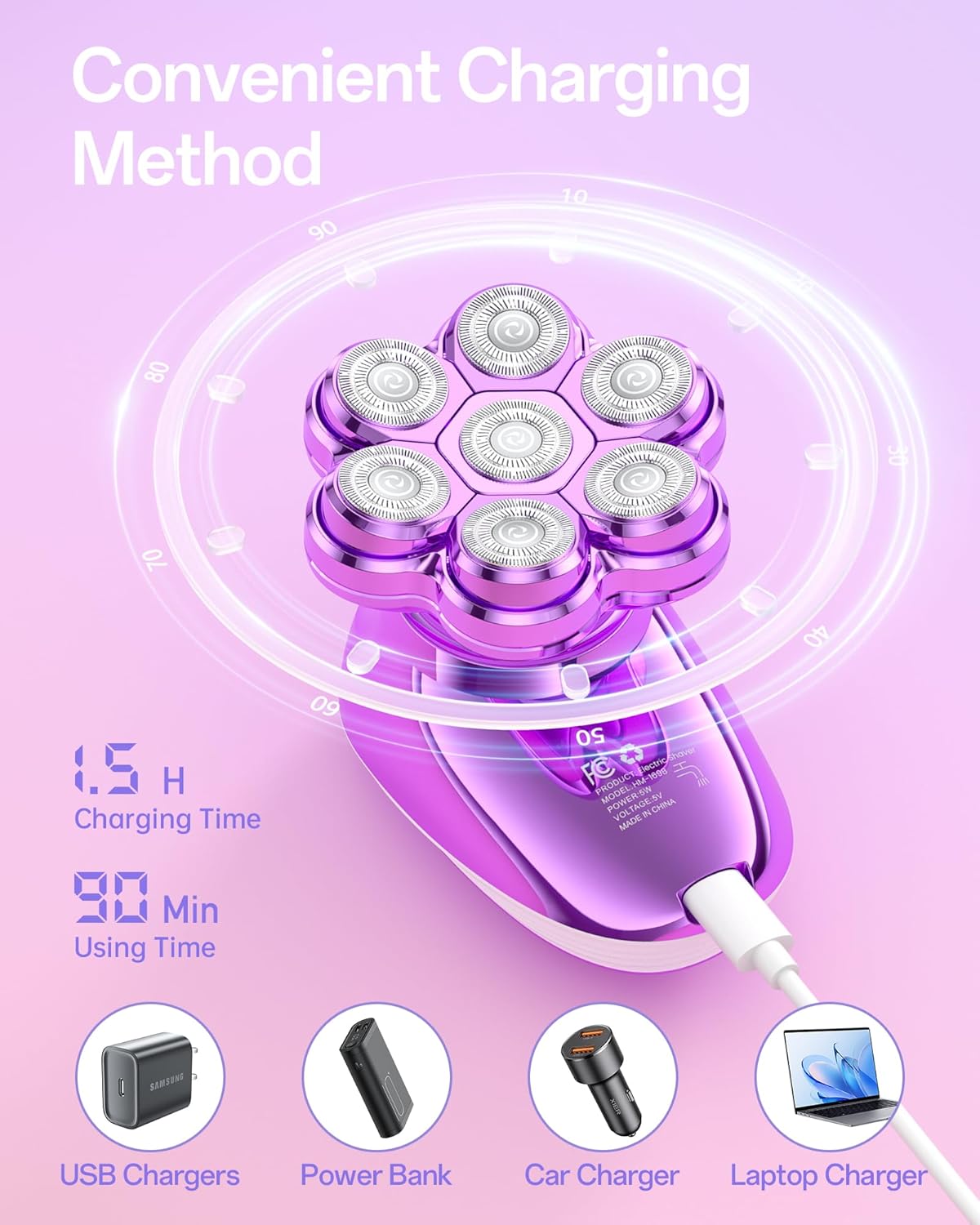 Detalle de 5-in-1 Women’s Electric Razor Kit with 7D Magnetic Heads – Waterproof, LED Display, and USB-C Charge