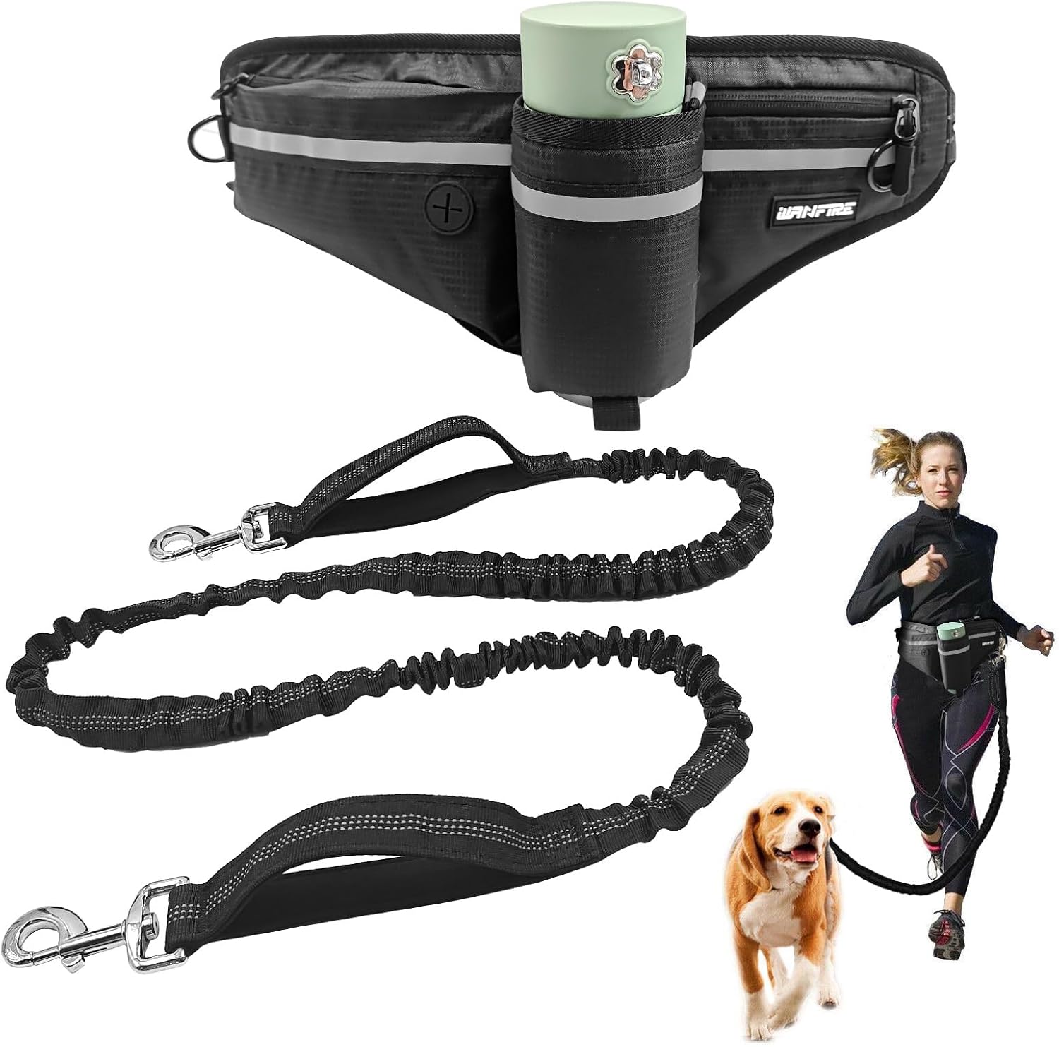 Detalle de WANFRIE Freihandleinen Hundeleine mit Bauchtasche – robust, reflektierend und komfortabel für große und mittelgroße Hunde
