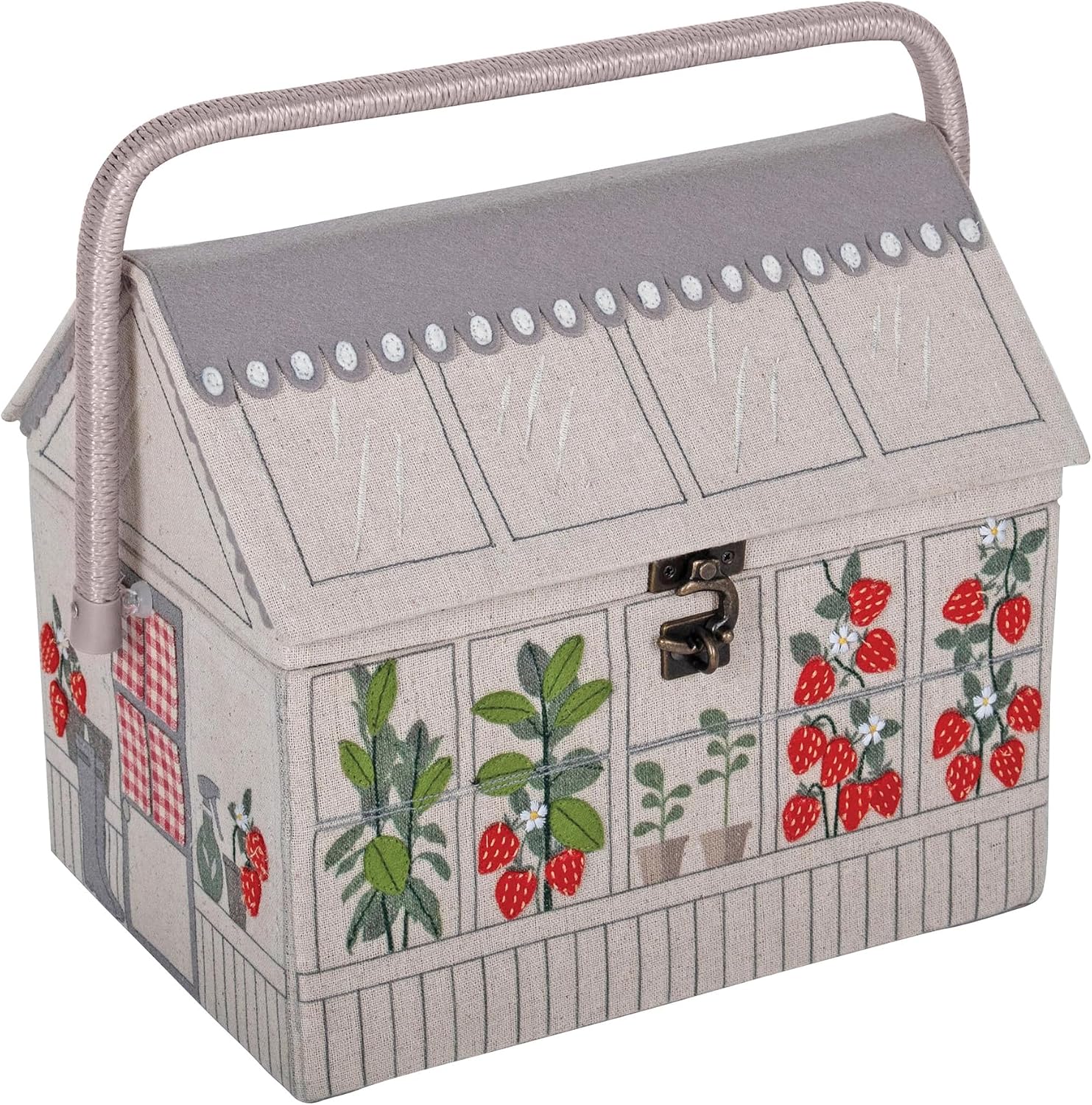 Detalle de Hobby Gift pudełko do szycia w kształcie szklarni, haftowane truskawki