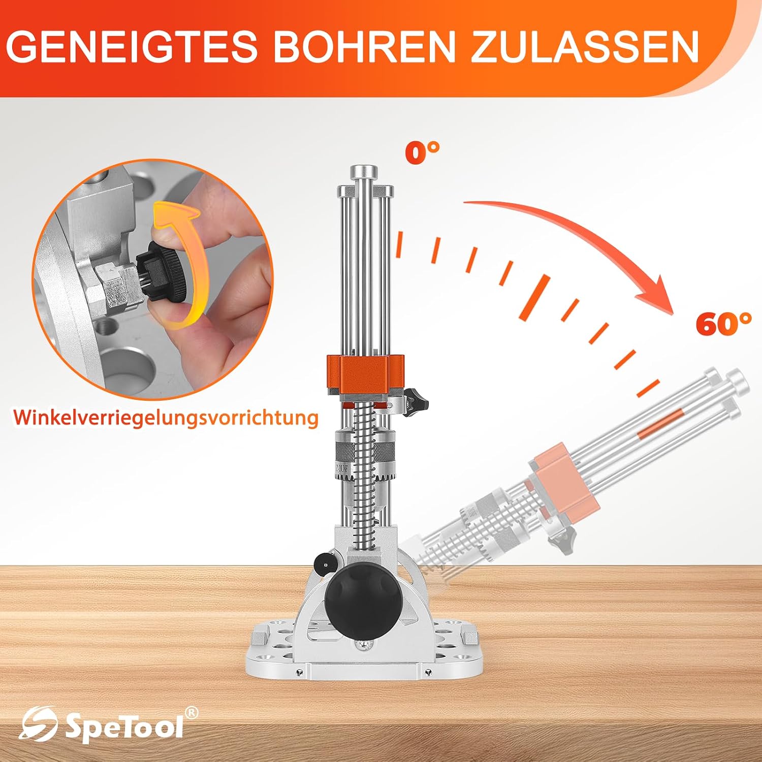 Detalle 2 de SpeTool SP-GD-A boorstandaard met kogellagers en hoekinstelling 0–60°