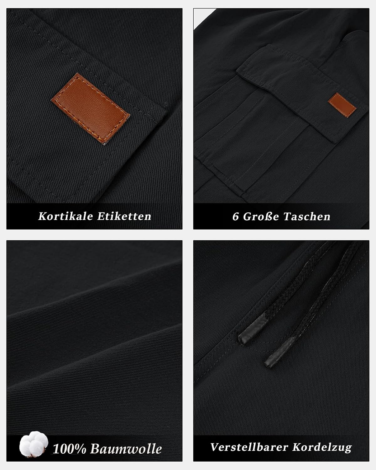 Detalle 2 de HMIYA Kurze Cargo-Hosen für Herren aus Baumwolle – robuste, bequeme Shorts mit 6 Taschen