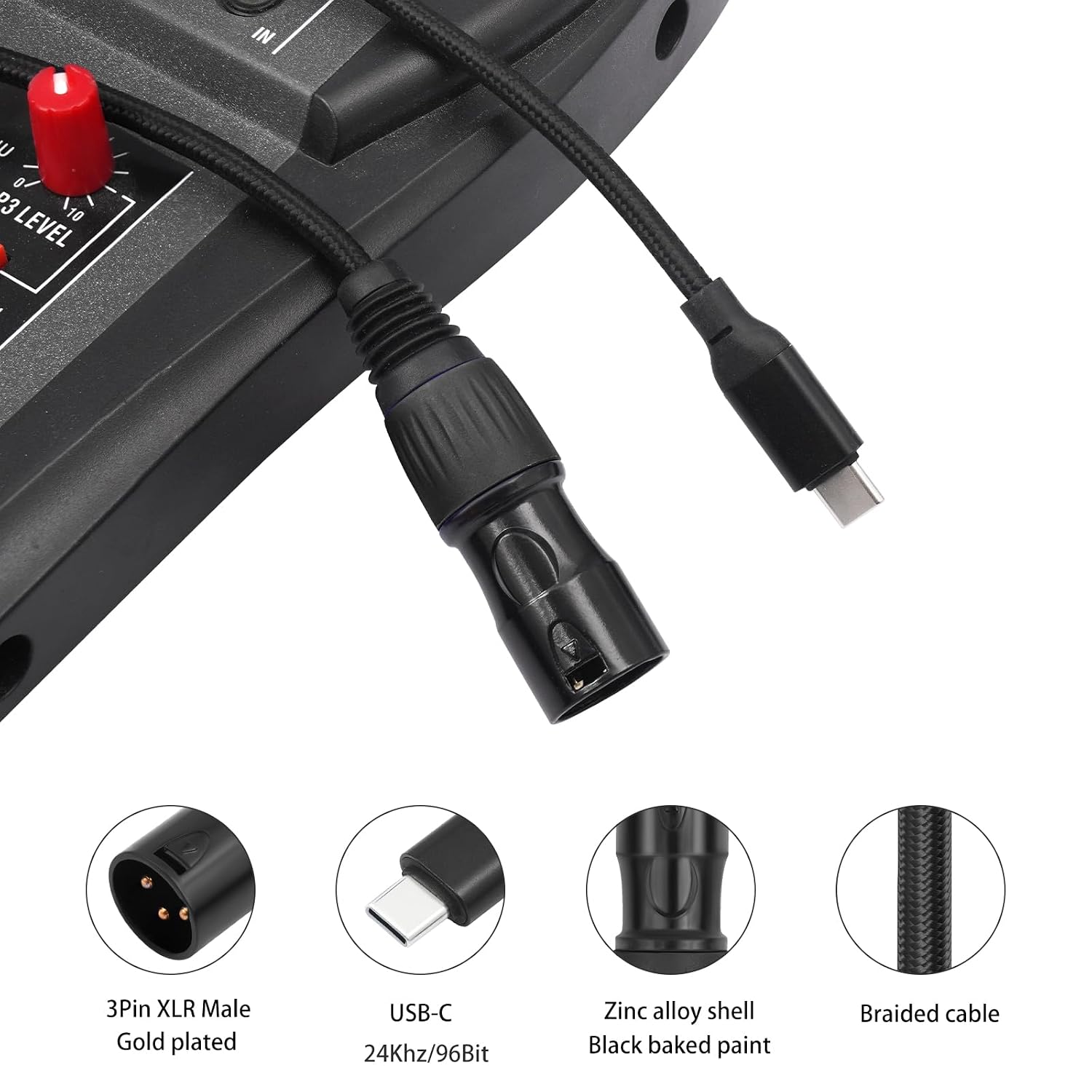 Detalle de Lrbners TY015BK-10 USB-C to XLR Male Audio Cable, Braided, 3.3 ft