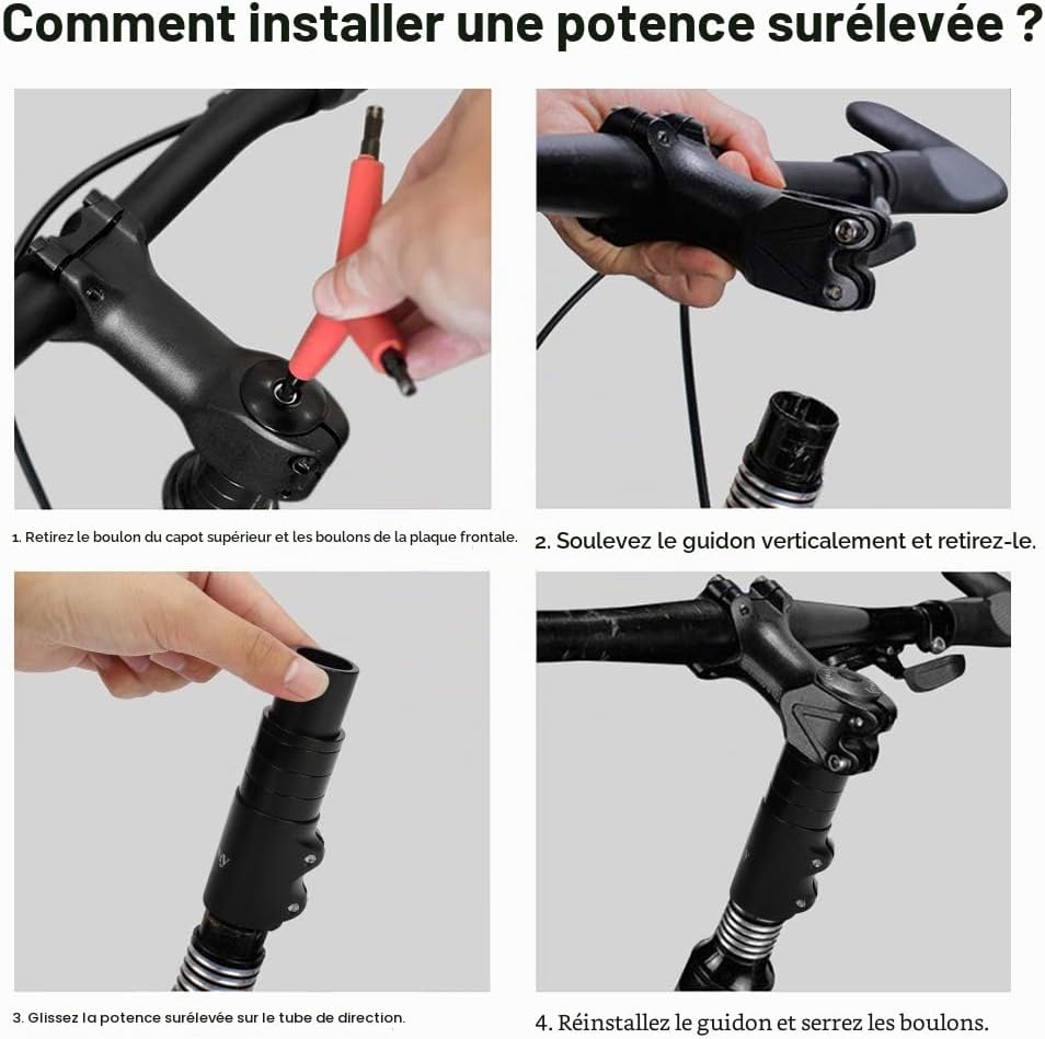 Detalle de LERWAY Rallonge de Potence de vélo avec clé hexagonale pour Fourche de 28,6 mm en Aluminium Noir