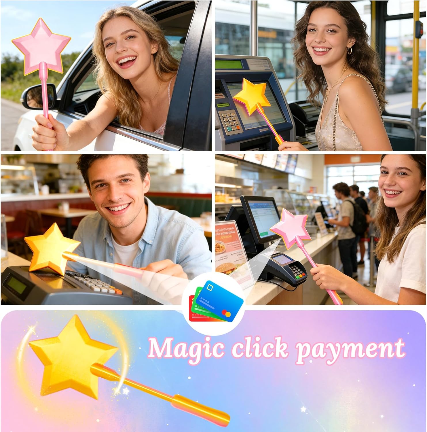 Thumbnail 1 de Credit Card Wand 3D Printed Wand Tap-to-Pay Card Holder – Star Magic contactless card case for kids, teens and adults