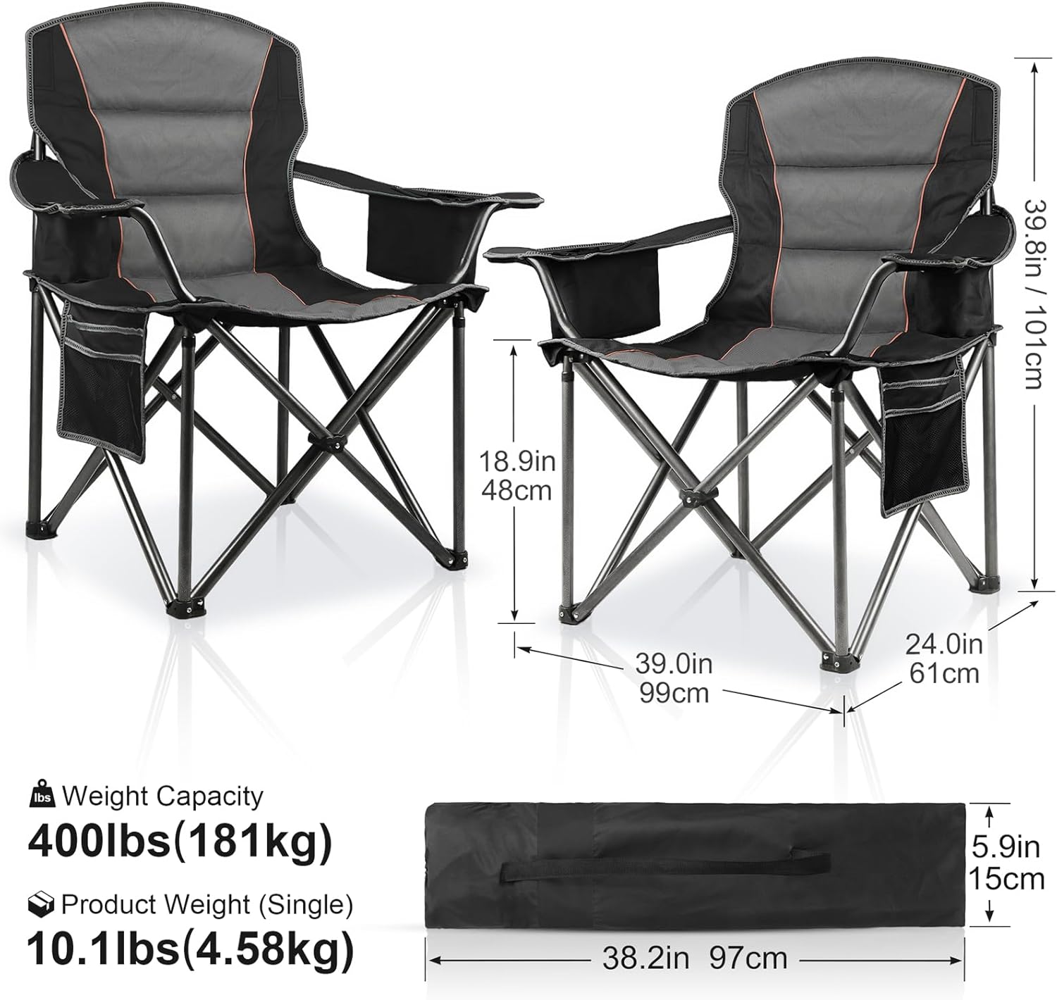 Thumbnail 2 de LANMOUNTAIN 2 Pack Padded Oversized Camping Chairs with 400 Lb Capacity
